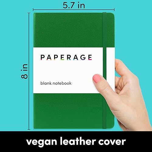 Miniatura 2 de PAPERAGE Cuaderno de diario en blanco, (verde), 160 páginas, mediano de 5.7 x 8 pulgadas, papel grueso de 3.53 ozm, tapa dura