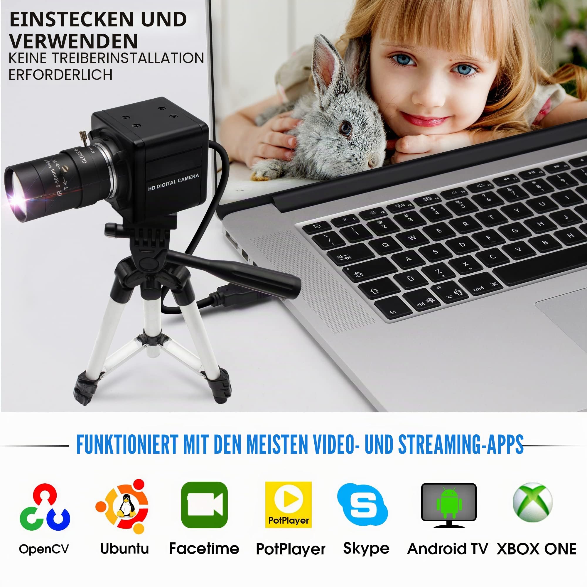 ELP 4K Web Kamera,Ultra HD IMX317 USB Kamera mit 5-50mm Zoom Objektiv,PC Mini Webkamera Unterstützung 3840x2160@30fps,2160P USB Videokonferenz Webcams für Windows/Linux USB4KHDR01-MFV(5-50)