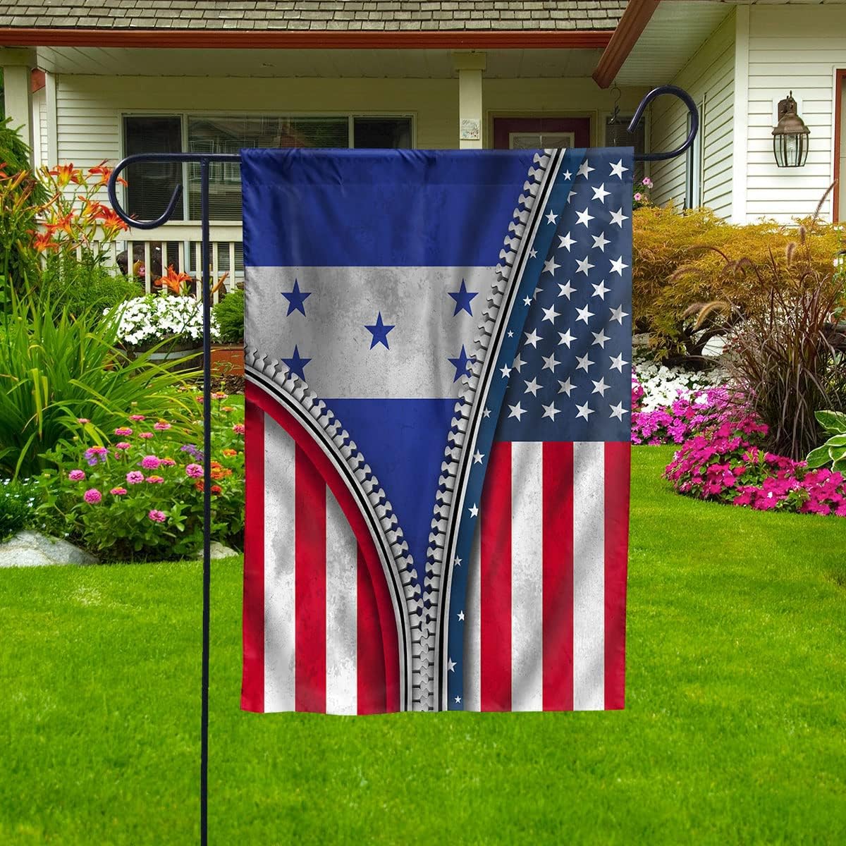 Zipper-Flag-American Show Honduran Flag USA Honduras Patriotic Root House Flag Garden Flag-USA Flags Premium Polyester-Decorative Indoor Outdoor Flag