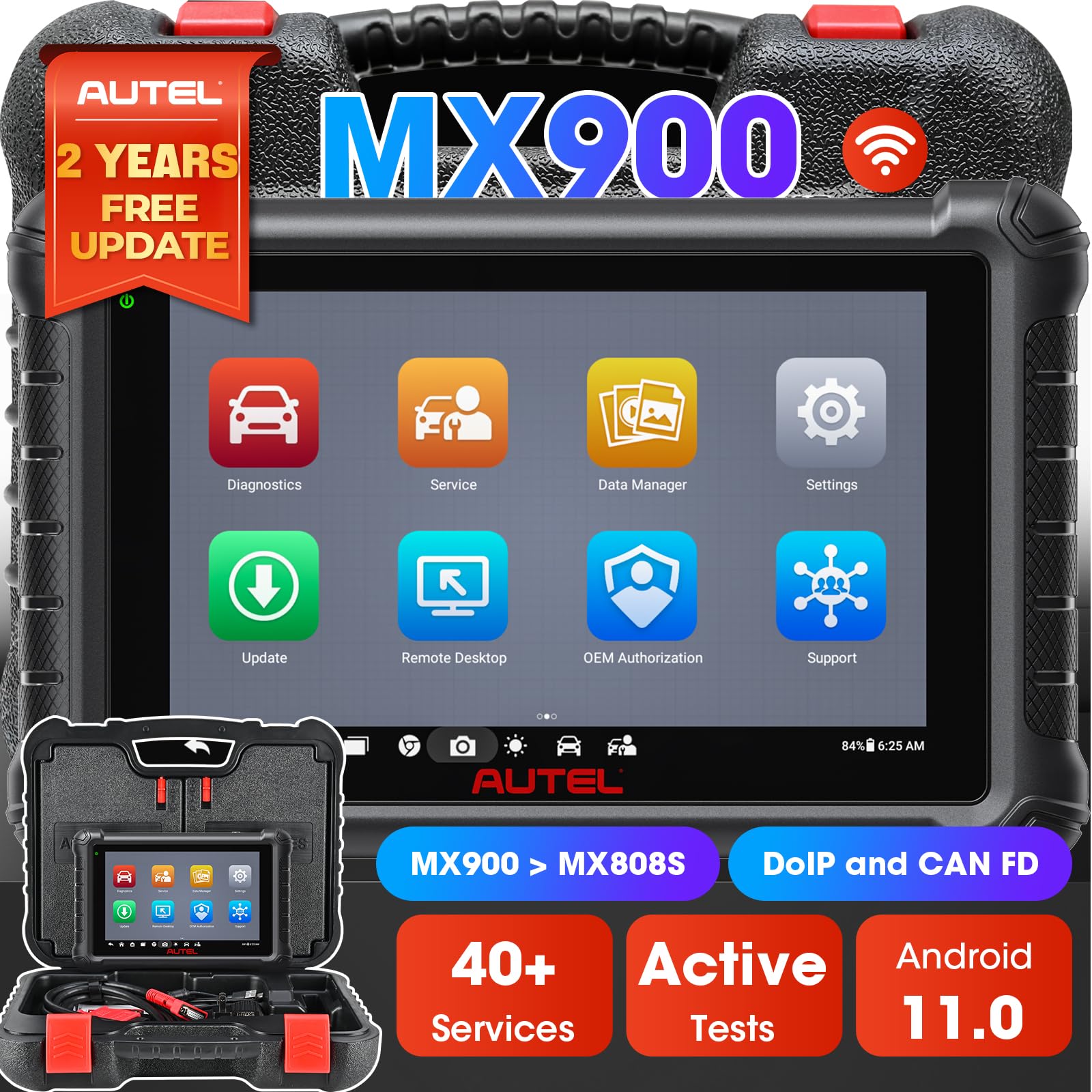 AutelMaxiCheck MX900 Bidirectional Scanner: 2025 OBDII Scan Tool as MK900 MK900BT MK900-BT, 8in Up of MaxiCOM MK808S MX808S MK808BT PRO, CAN FD DoIP, 3K+ Active Tests, 40+ Services, All Systems, FCA