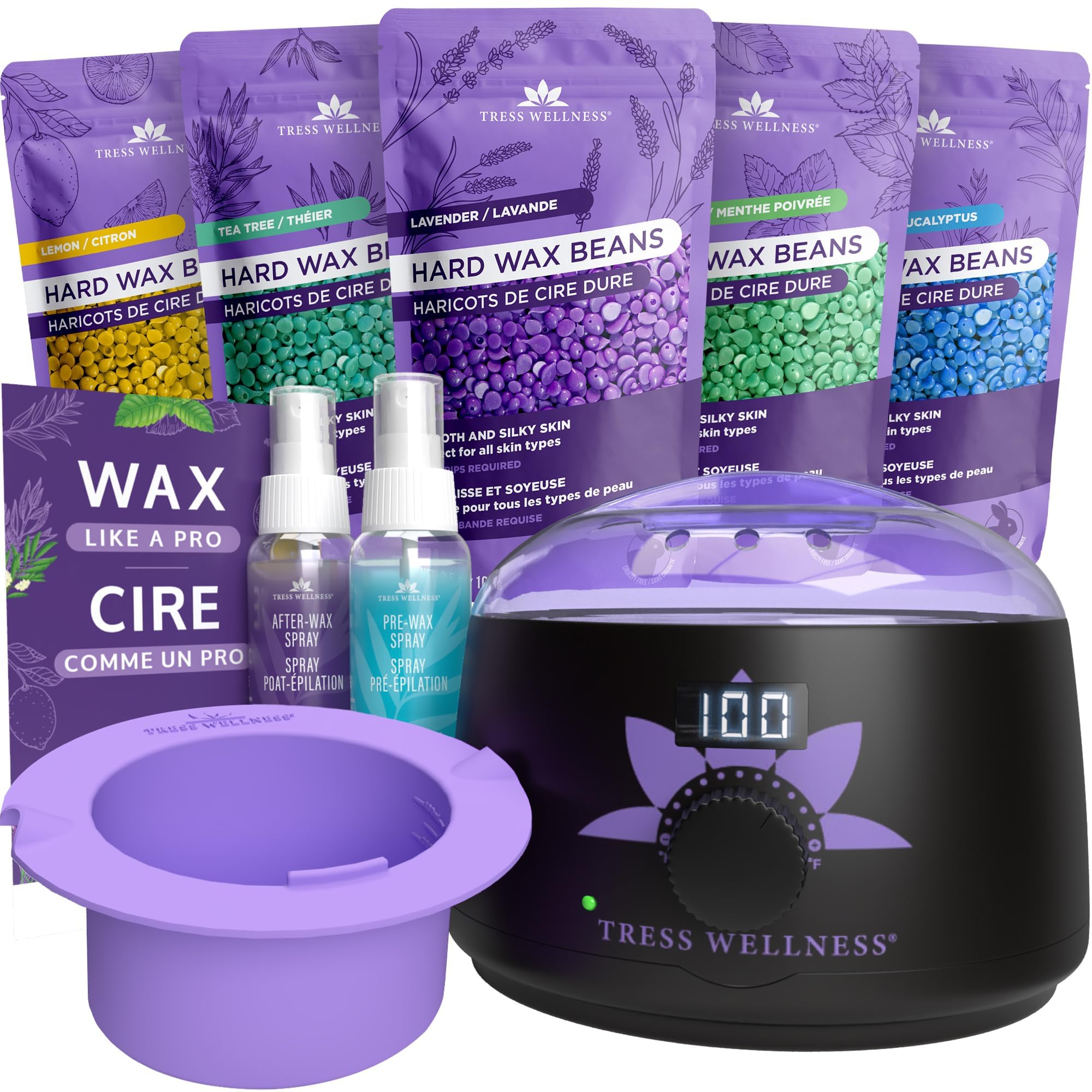 Tress Wellness Waxing Kit - wax-bowl-silicone-wax-pot - Easy to use - Digital Display - For Sensitive skin - Black