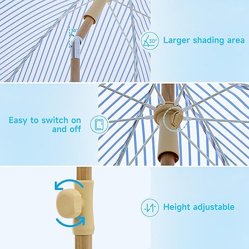 Miniatura 9 de Sombrilla de patio con protección UPF 50+, 8 varillas, botón de inclinación, pantalla versátil para exteriores, jardín, patio y playa