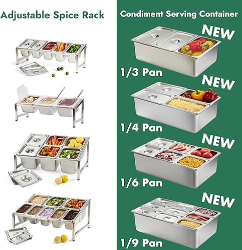 Miniatura 7 de CURTA Expandable 188 Stainless Steal Spice Rack Set, Commercial 1-Tier Inclined Organizer Shelf with 5 19 4-inch Deep Pan & Lid, 13.8" - 23.6"