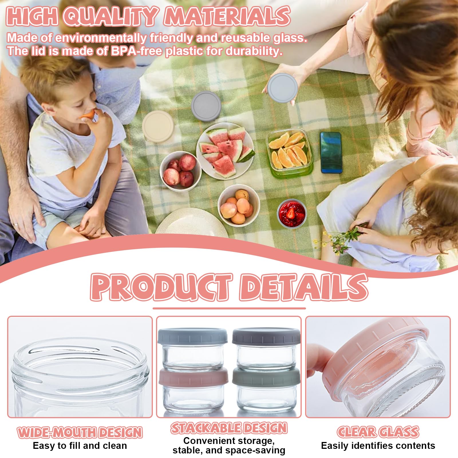 Set 6 Barattoli In Vetro Da 100 Ml Con Coperchi Colorati | Contenitori Per Alimenti Airtight | Per Salse E Condimenti - 6