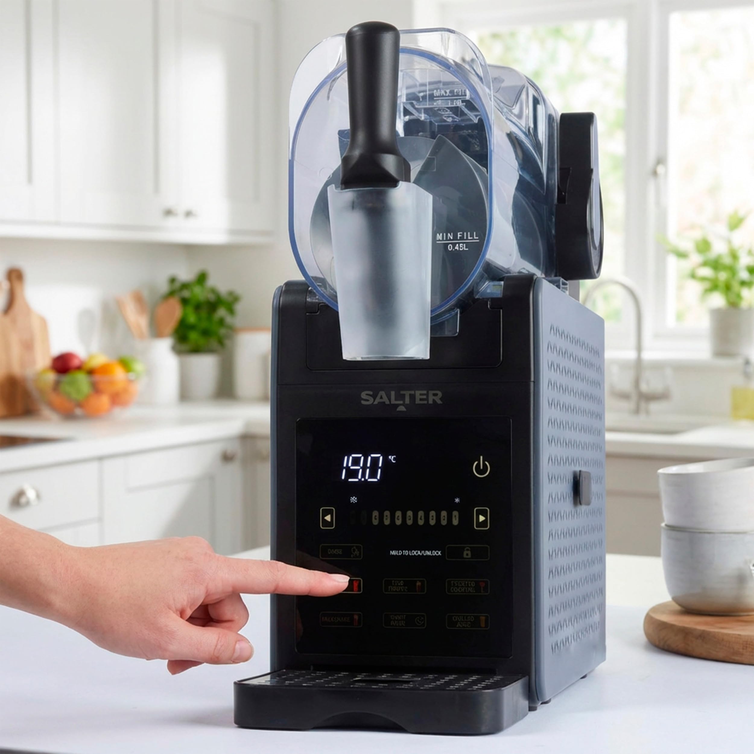 Salter Macchina per granite – Macchina per bevande ghiacciate, cocktail, frappè, milkshake, senza ghiaccio, 5 programmi preimpostati, capacità 2,5 L, mantiene il freddo per 12 ore, 200 W