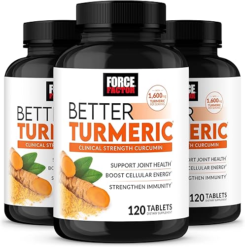 Force Factor Better Turmeric - Paquete de 3 suplementos de apoyo articular con cúrcuma HydroCurc, soporte para articulaciones de fuerza clínica, 360