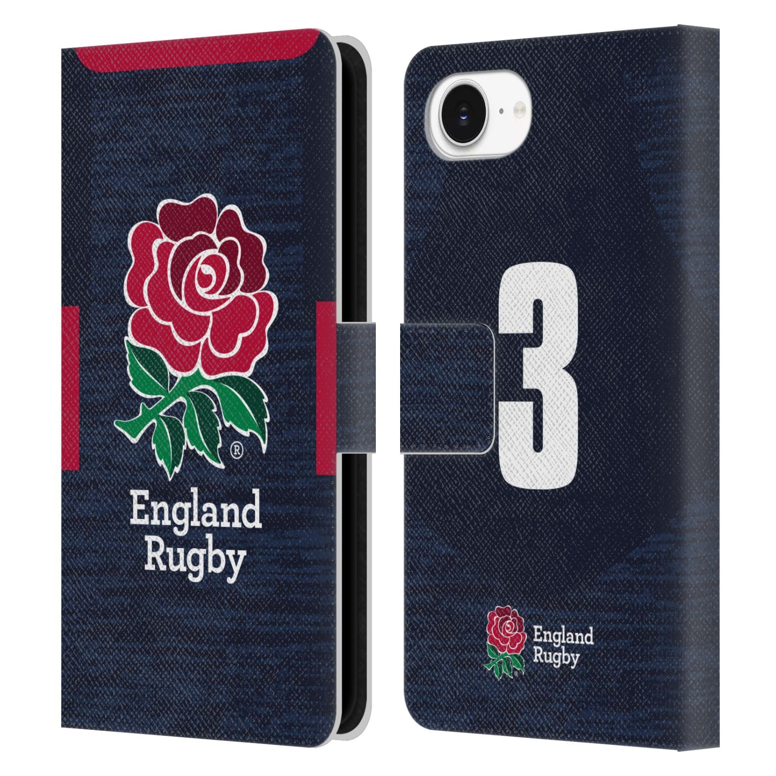 Head Case Designs Officially Licensed England Rugby Union Position 3 2020/21 Players Away Kit Leather Wallet Case Compatible with Apple iPhone 16e /