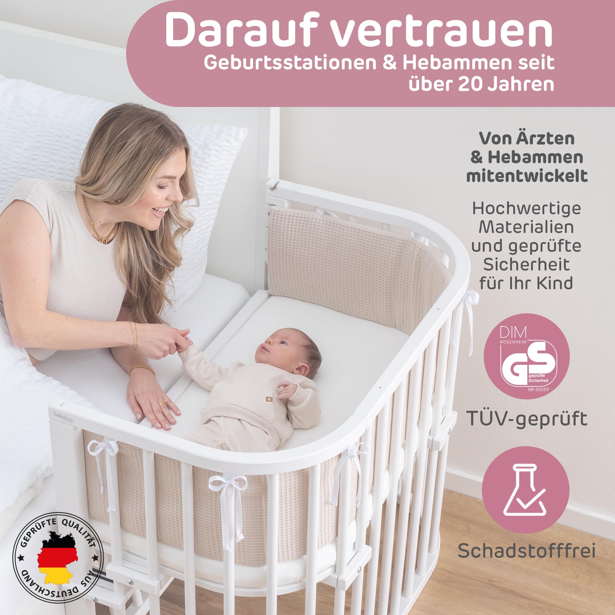 babybay Maxi Comfort Plus łóżko do spania w kolorze białym