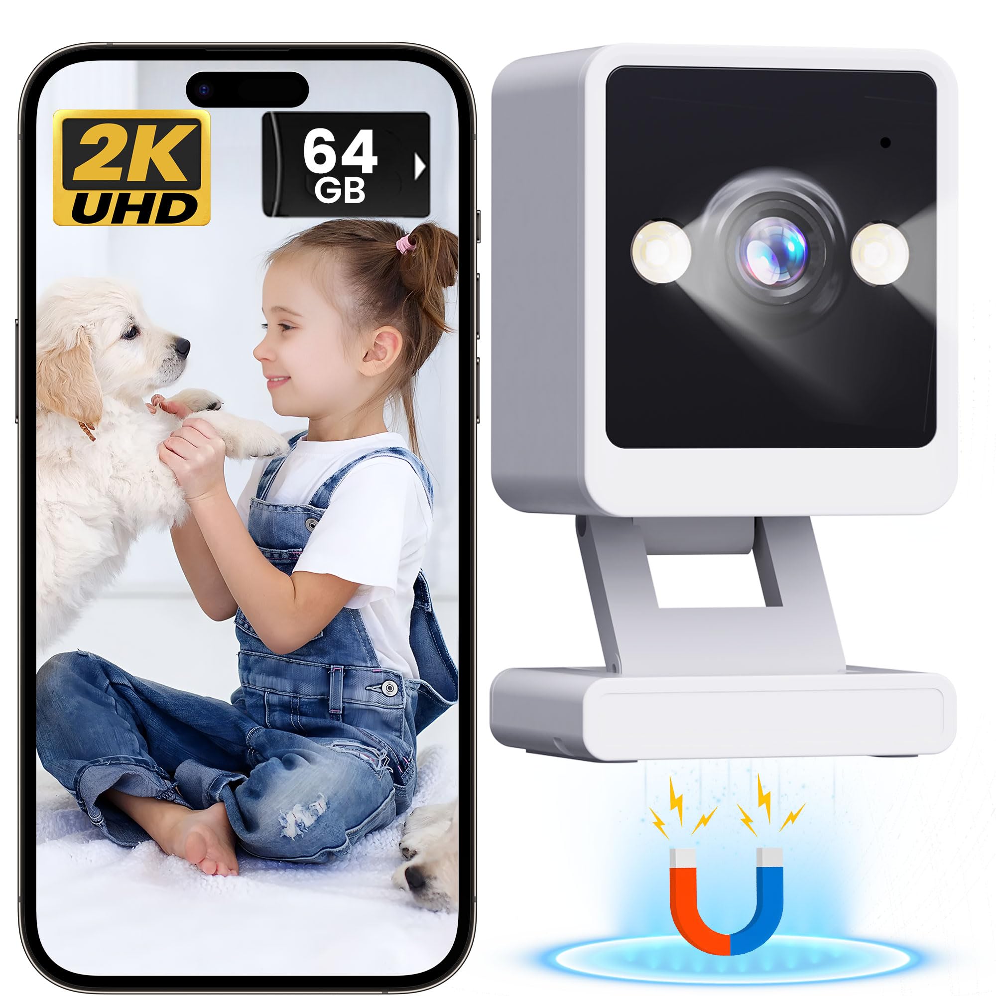 Indoor Camera, 2K Cameras for Home Security with Color Night Vision & Siren, 2-Way Audio for Pet/Dog/Baby/Nanny, 2.4GHz WiFi Camera, 24/7 Cloud & SD
