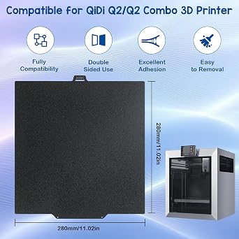 لوحة بناء PEI مزخرفة لـ QIDI Q2 280 x 280 مم، لوحة طباعة PEI مزدوجة الجوانب، لوحة PEI مرنة لقوالب لوحة الطابعة ثلاثية الأبعاد QIDI Q2 وQ2 Combo
