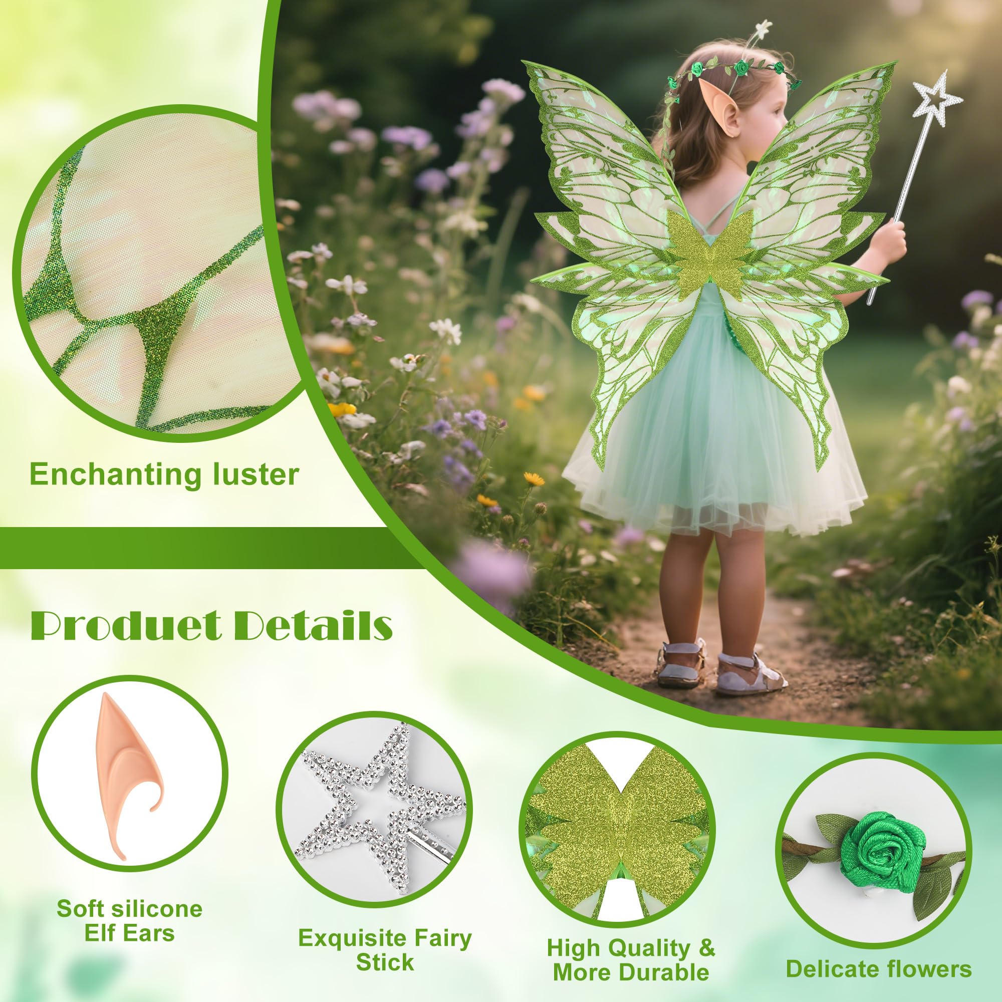 BUCOMTU Fairy Wings Costume Butterfly Wings Fairy Costume Women with Elf Eyes - Image 3