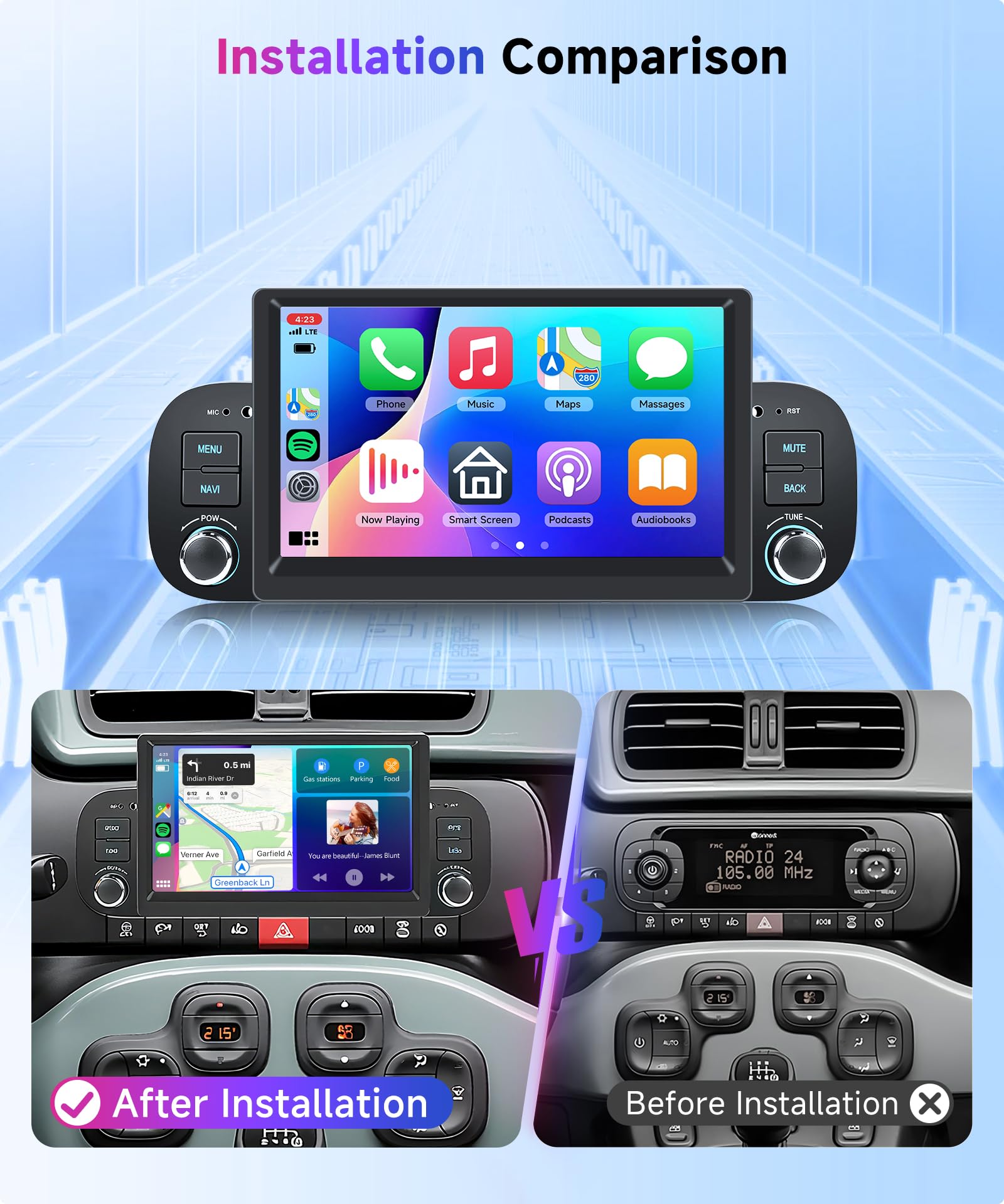 2G 64G Autoradio Android per FIAT Panda 2013-2020 7 Pollici Touchscreen Autoradio Panda con Wireless Carplay Android Auto GPS Mirror Link Bluetooth FM/RDS Radio WiFi USB+ Telecamera Posteriore