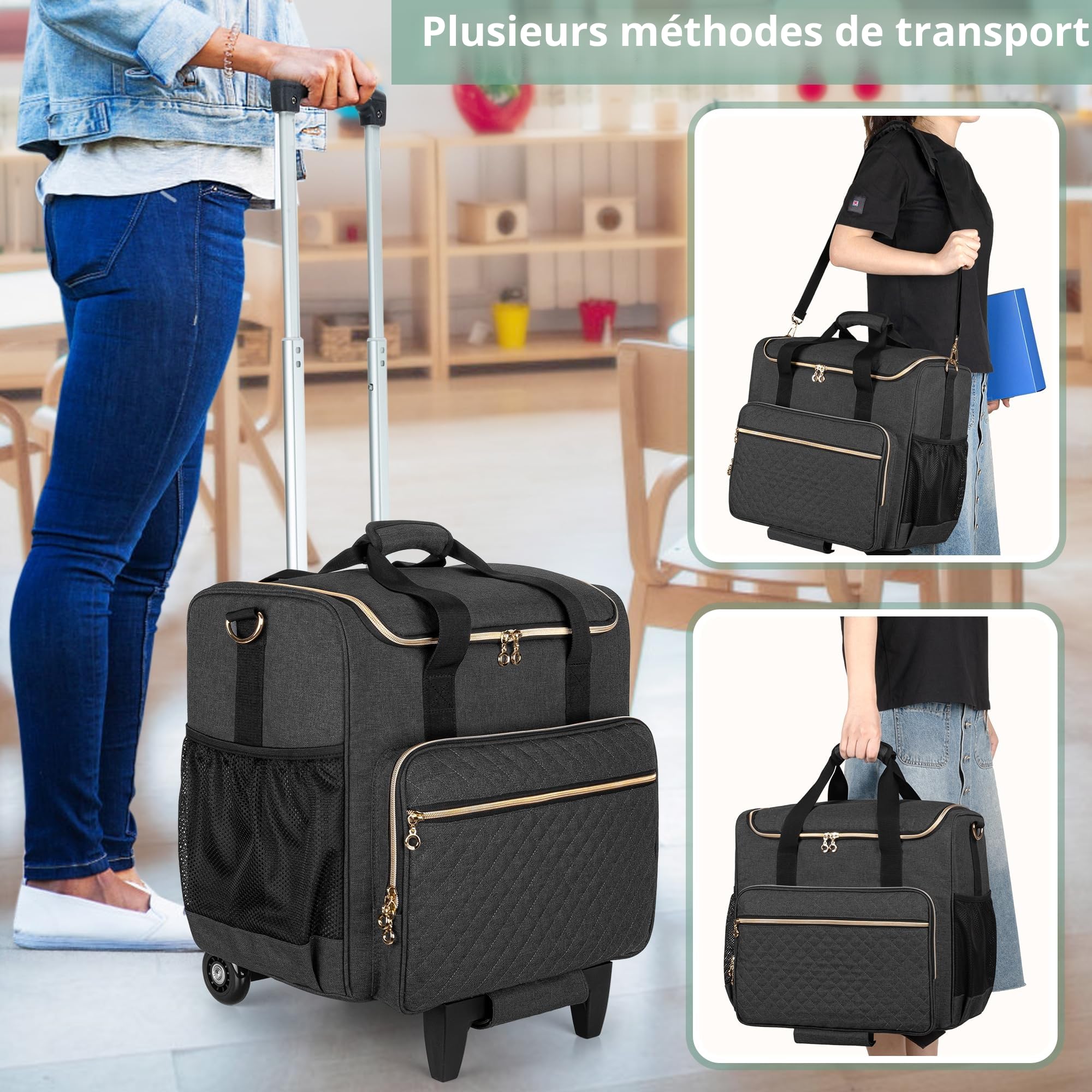 Luxja Sac à roulettes pour Professeur avec Chariot Détachable, Sac de Transport pour Enseignant, Noir
