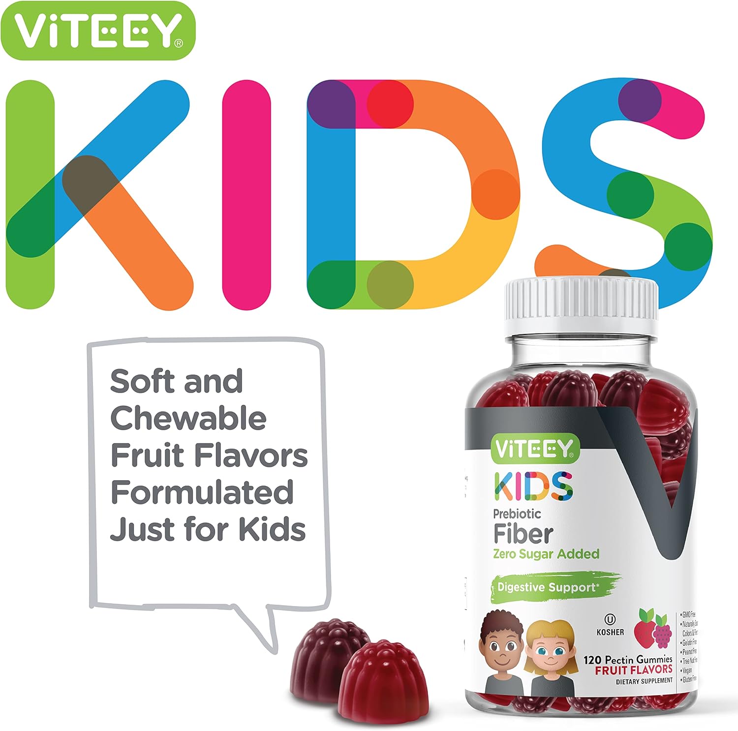 Buy 120 Count] Fiber Prebiotic Gummies 4g For Kids Zero Sugar Added