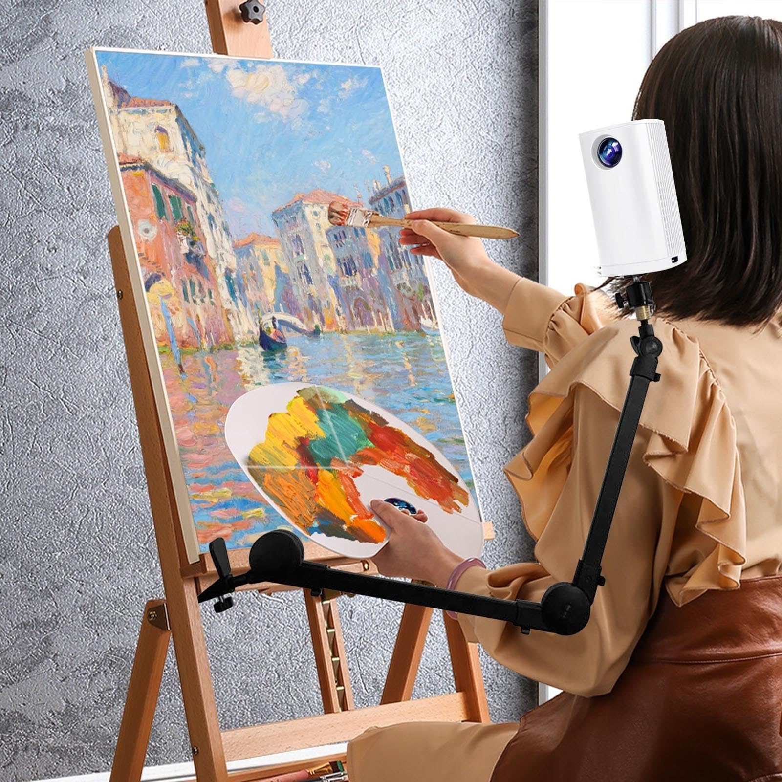Projecteur d'art pour tracé, projecteur de dessin pour enfants et adultes, projecteur de croquis intelligent avec USB et support de téléphone pour peinture murale sur toile et croquis (blanc)