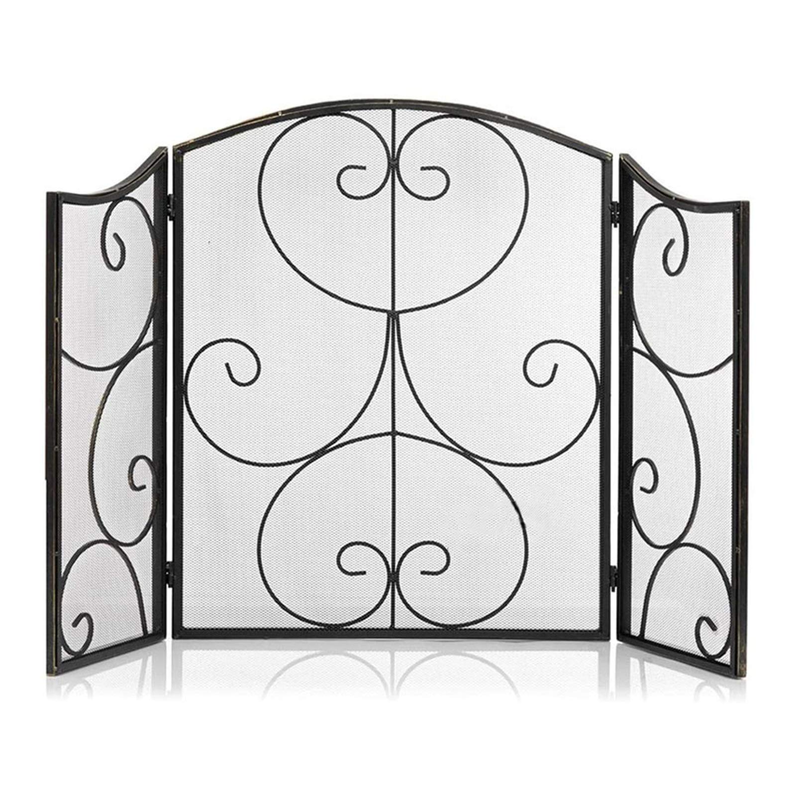 Schermi per Caminetti di Guardia Schermo for camino for impieghi gravosi a 3 pannelli con strisce decorative a forma di rotolo di sicurezza Fire Place Fence Spark Guard Cover, Design retrò Accessori p