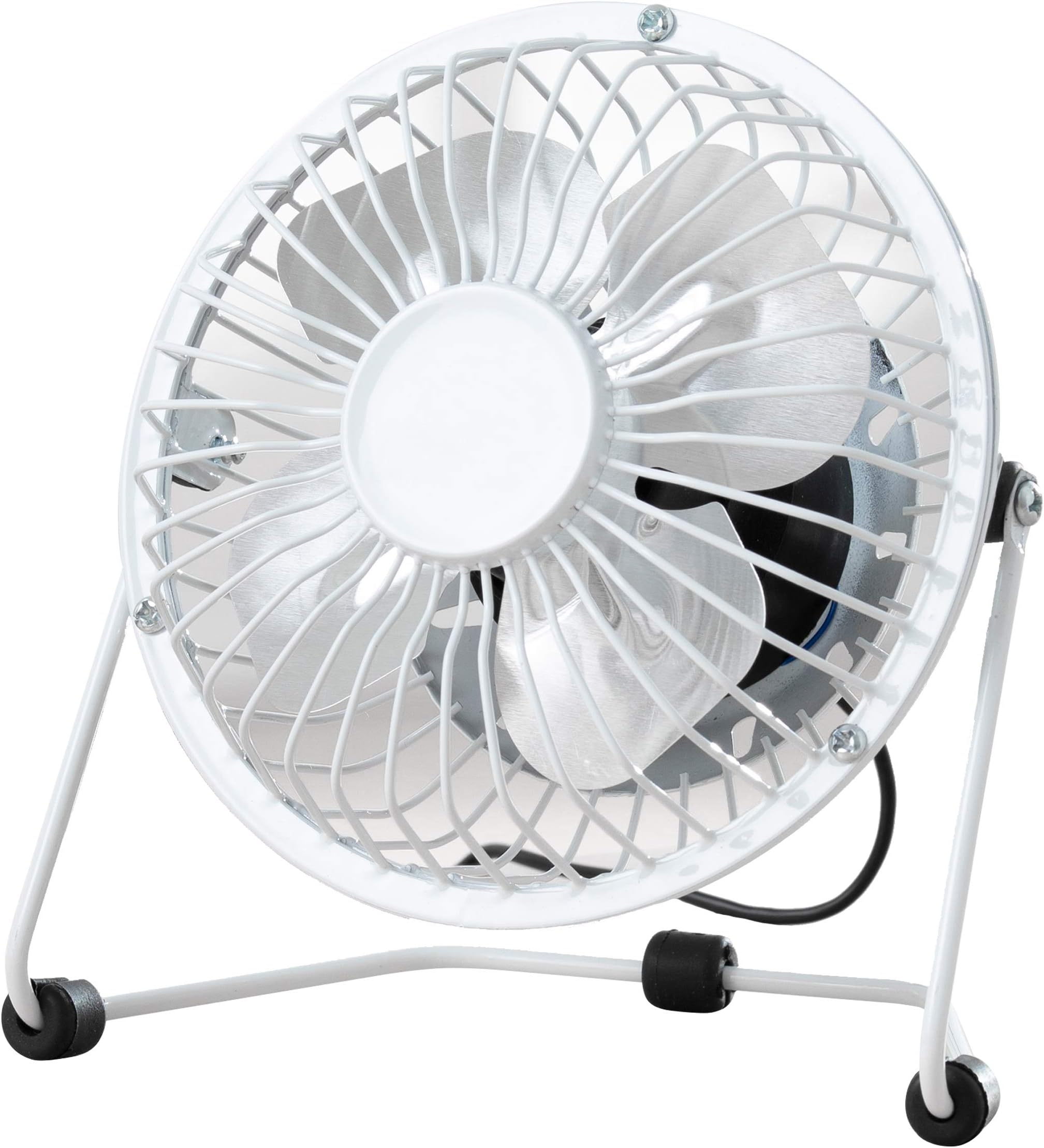 Fine Elements COL1263 4-Inch Desk Fan, USB Desk Fan, Four Aluminium Blades, Sturdy Trapezia Base, Portable 2.5W Table Fan for Home or Office Use, Easy to Use, Ideal Cooling While at Work - White