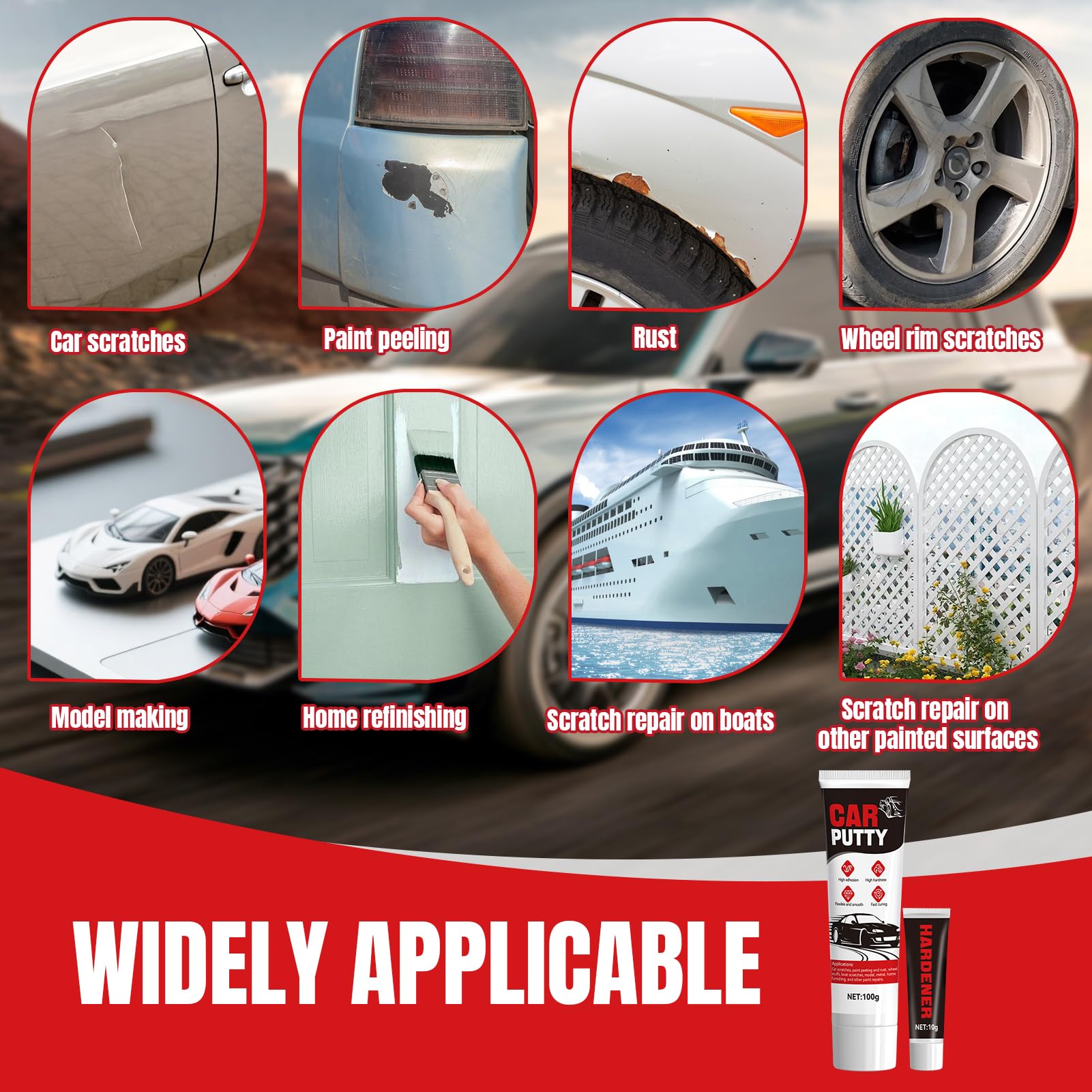 Allony Mastic Carrosserie, Mastique Carrosserie Voiture, Rebouche Trou, Debosselage Carrosserie, Mastic Carrosserie Voiture pour Réparer Les Rayures et Les Bosses sur Les Voitures, Bateaux, 100g+10g - 5