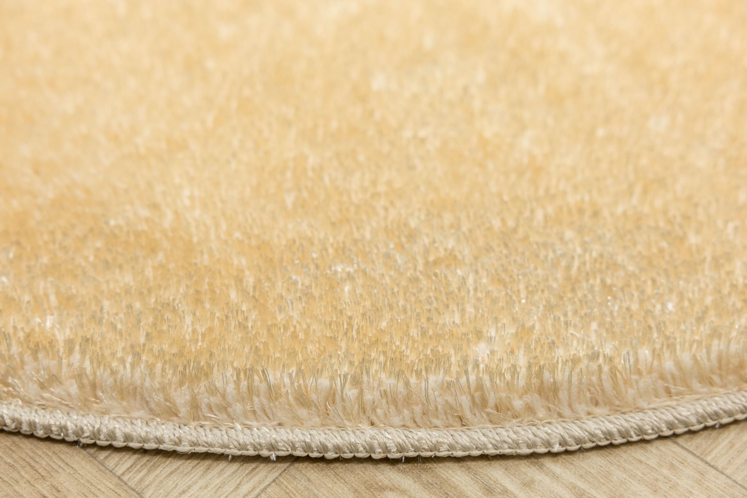 Malmo Beige Teppich mit Glanz Runden 100 cm Shaggy Badematten & Badteppiche Badezimmerteppich Bad Vorleger waschbar rutschfest Bathroom Rug dusche Teppich Badmatten Schlafzimmerteppich