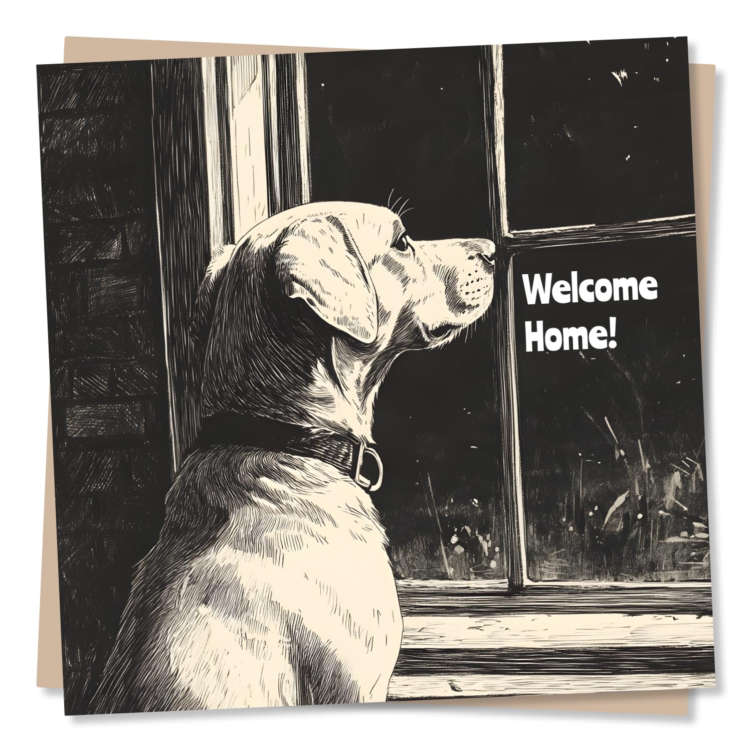 Welcome Home Card - Beautiful Dog Staring Out Of The Window - Dog Lover - Welcome Back - Hospital Recovery Card For a Friend, Best Friend, Loved One,