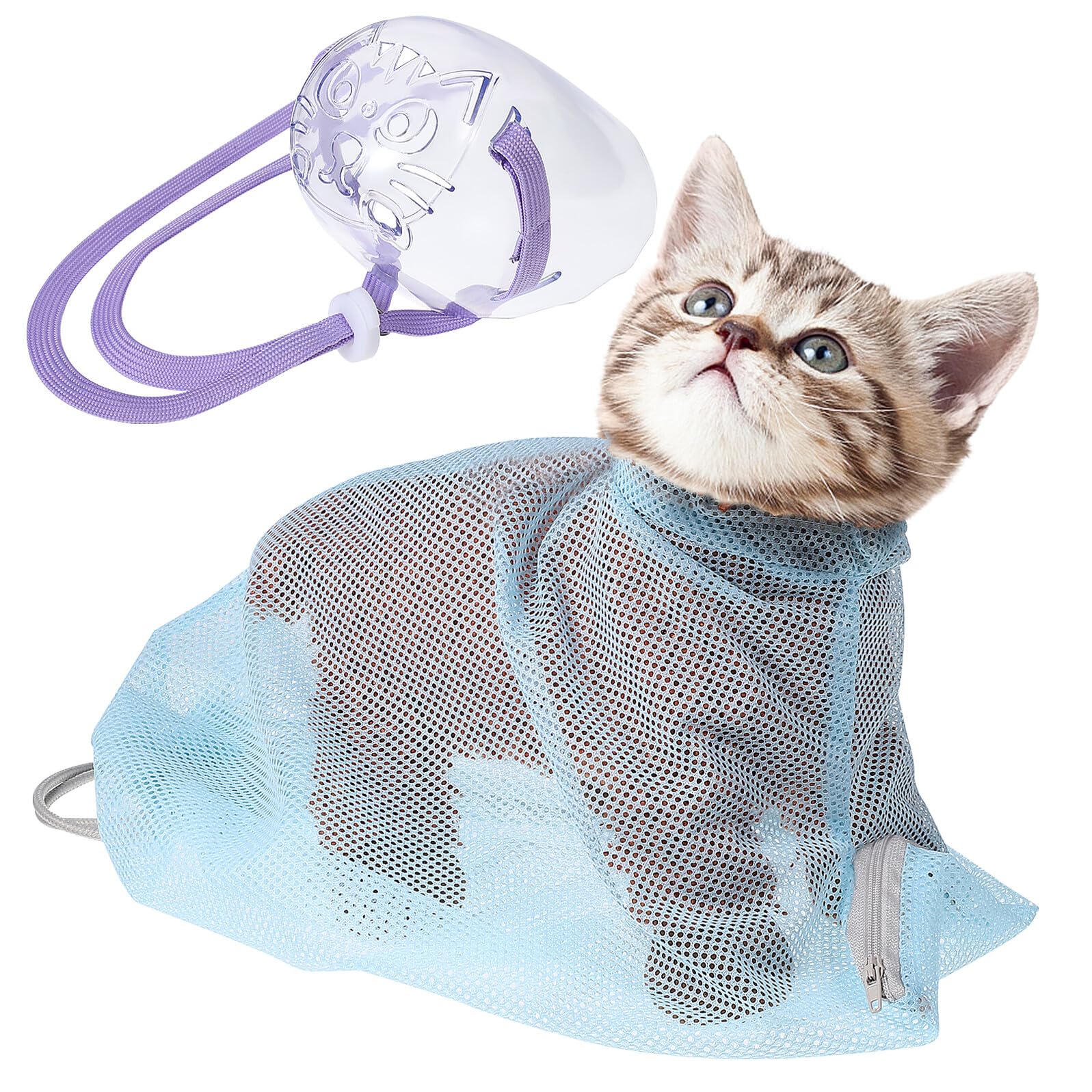 Filet de bain pour chat réglable résistant aux morsures avec muselière
