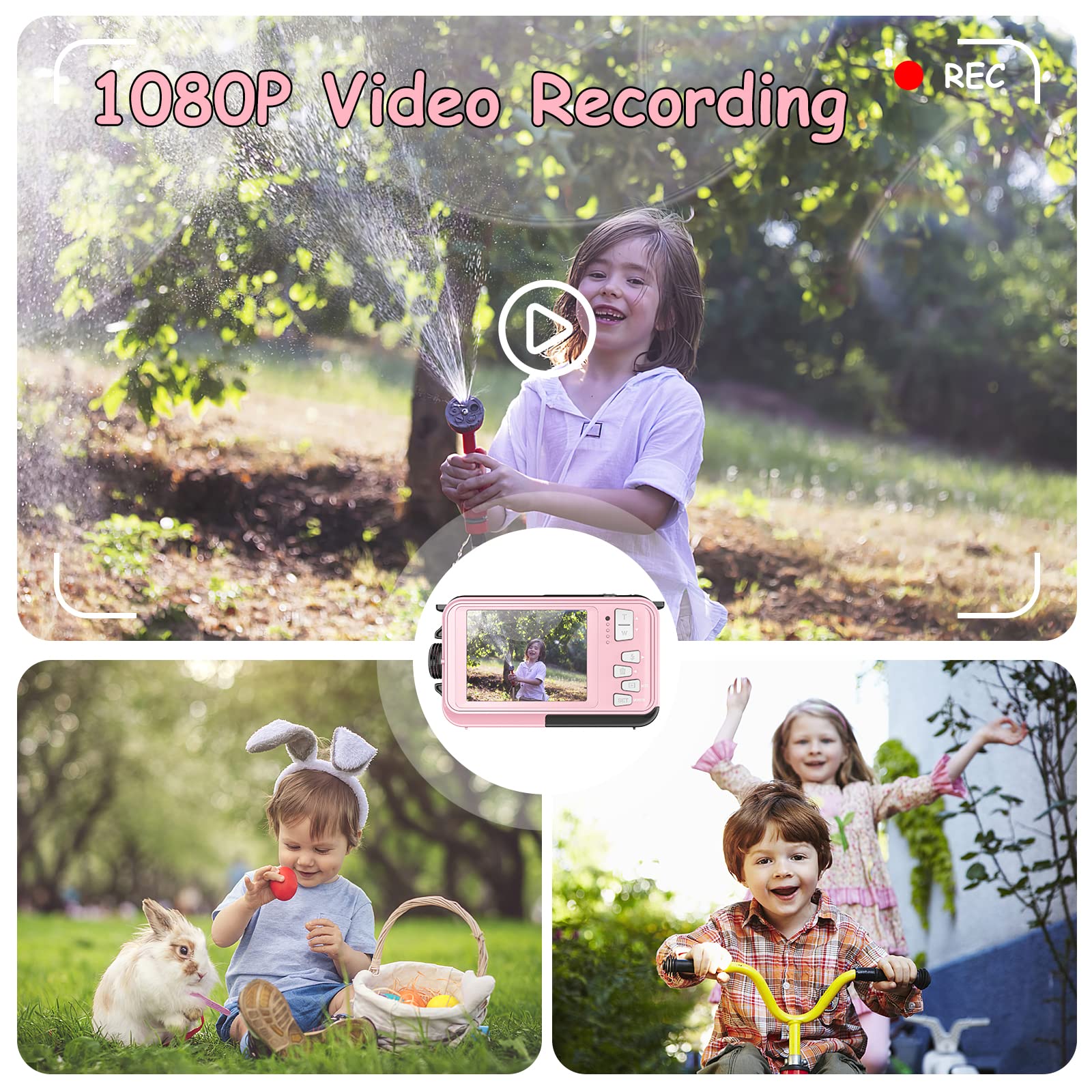 Cámara Digital Camara Acuática 10FT 1080P Full HD 30MP Acuatica Niños Zoom 16X Sumergible (Pink)