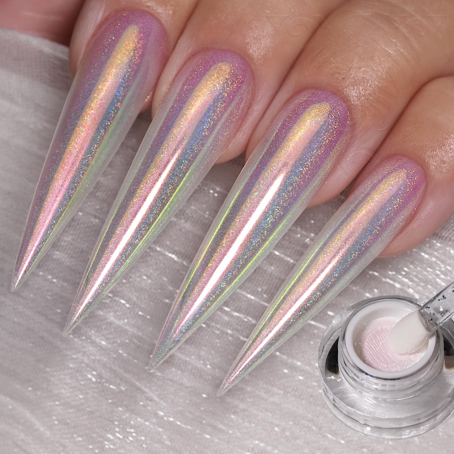 YOKEFELLOW GleamTap Cushion Aurora Chrome Nagellackpulver – Meerjungfrau-Aurora-Effekt, Glitzer-Dekoration für die Nagelkunst (GT112 Golden Hour/Violettblau mit hellorangefarbenem Schimmer)