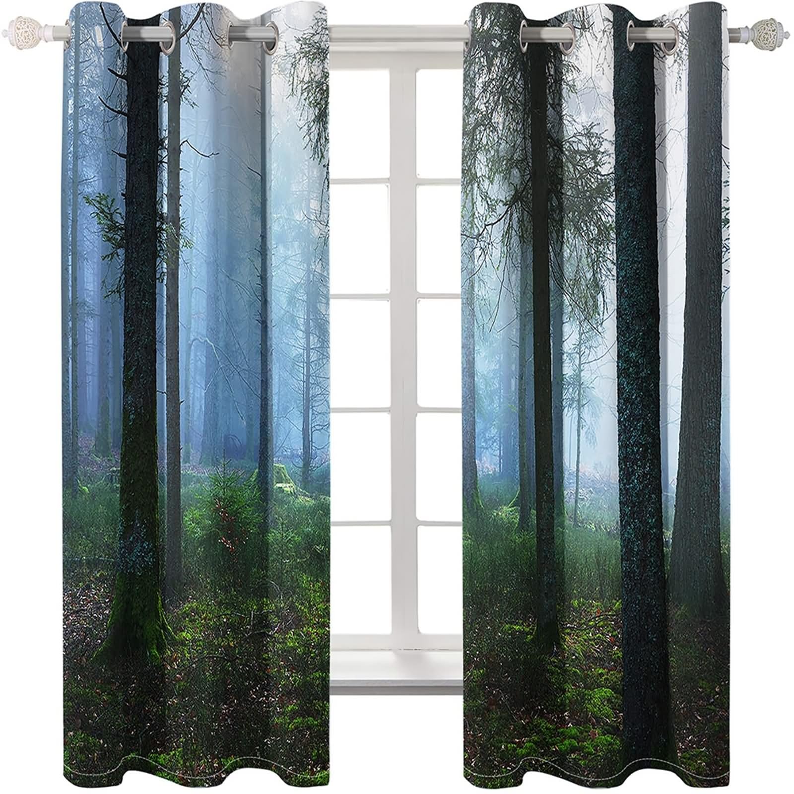 Rideau Opaque Occultant Chambre, Rideau Cuisine Extérieure Vert Arbres Psychédéliques Polyester 2 Panneaux 304x244cm