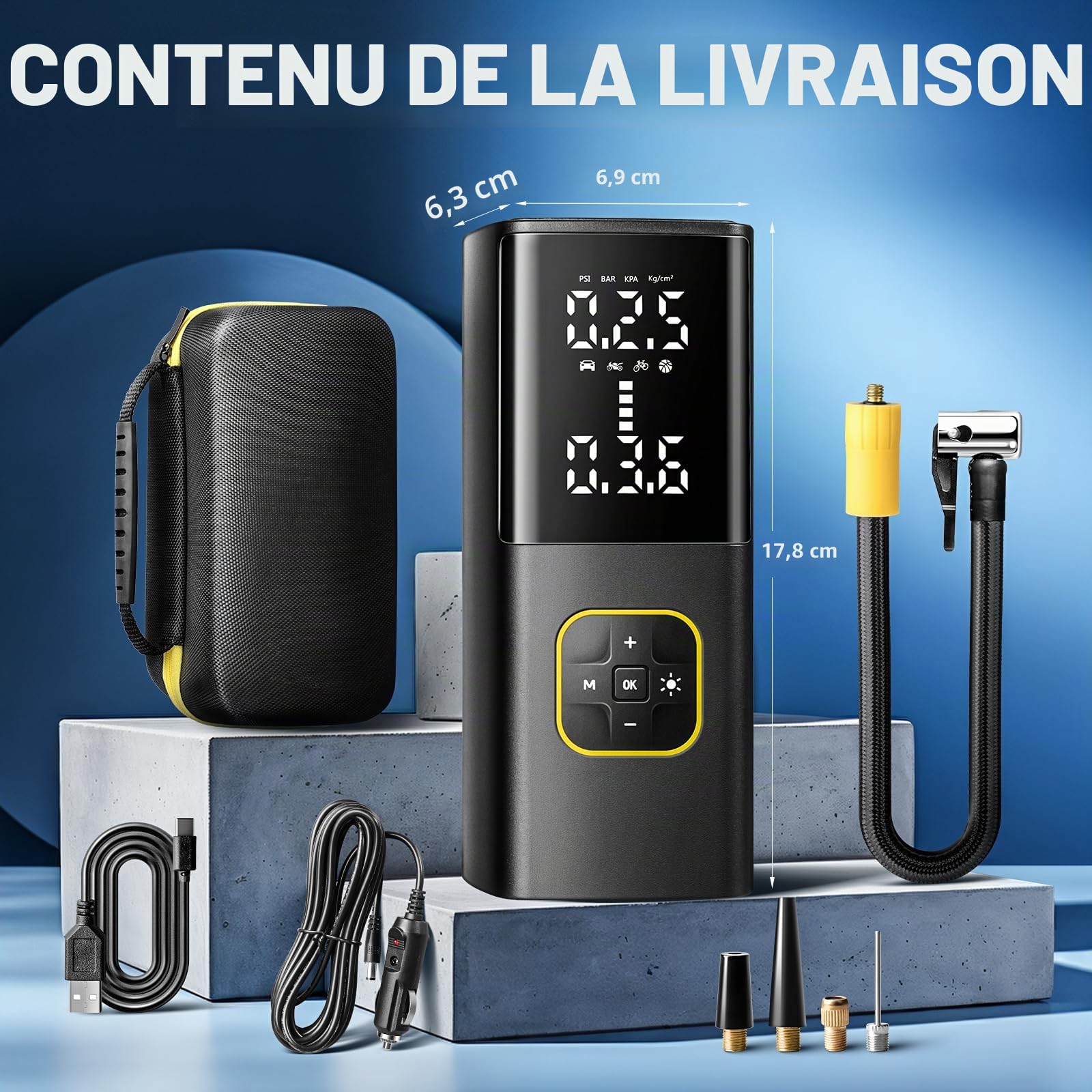 Zune Lotoo Compresseur à Air Portatif 150 PSI, 9000 mAh Gonfleur Pneus Voiture avec Écran Numérique LED, Mini Pompe Velo Electrique avec Câble 12V CC et Lumière LED pour Voiture, Moto, Vélo, Balles