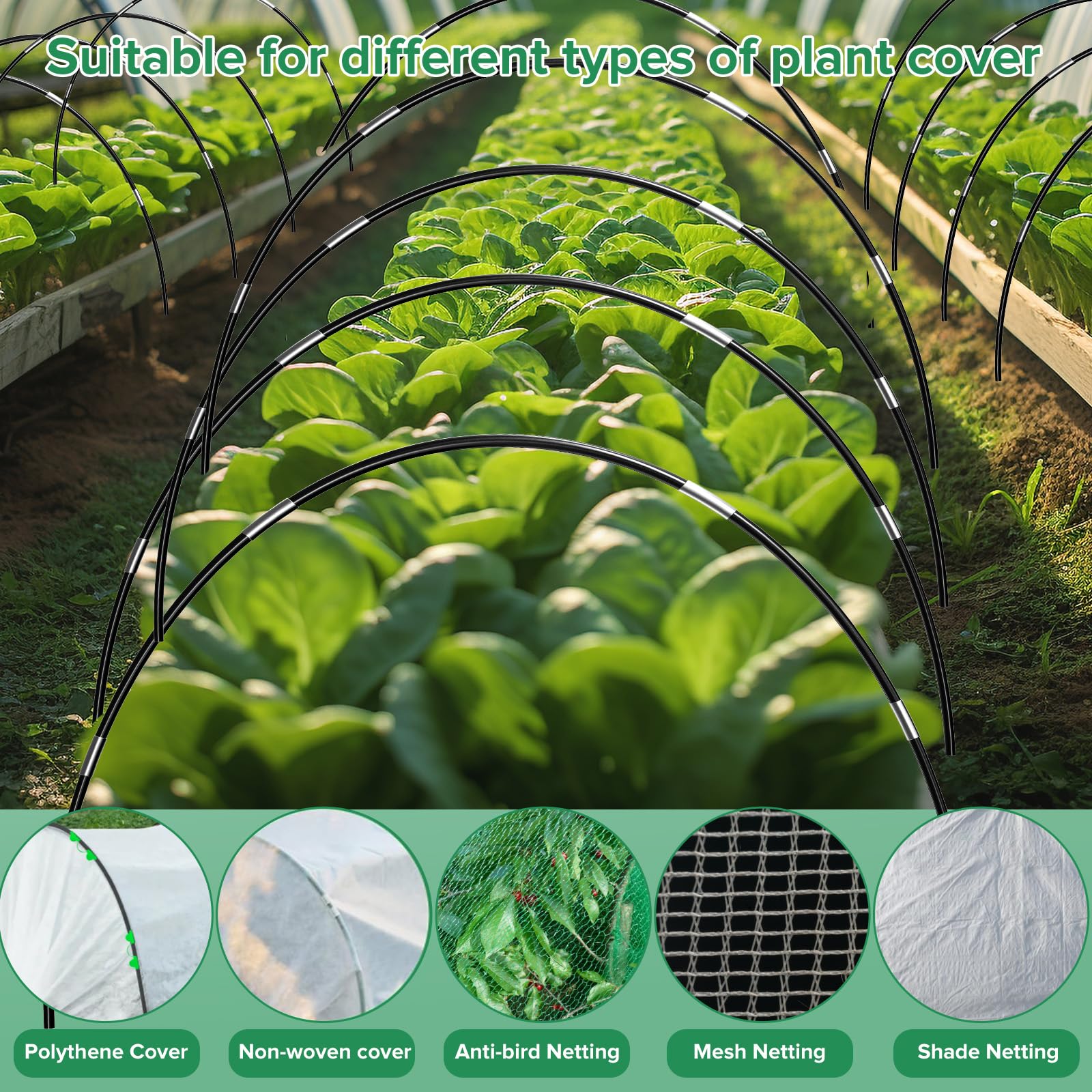 50 Pièces Arceau pour Serre Tunnel, 41CM Support d’arceaux de Jardin Ajustable en Fibre de Verre Antirouille, Pépinière de Légumes avec Arceau de Jardin Arceaux de Jardin, Jardin pour Filet