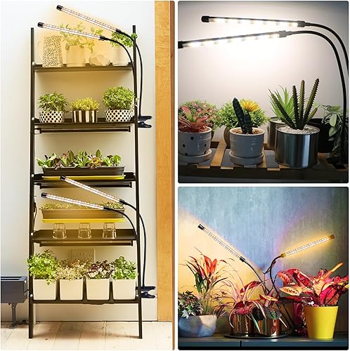 Miniatura 7 de SDOVUERC Luces de cultivo para plantas de interior, lámparas LED de espectro completo de 4 cabezales con clips y cables de 10 pies para cultivo de