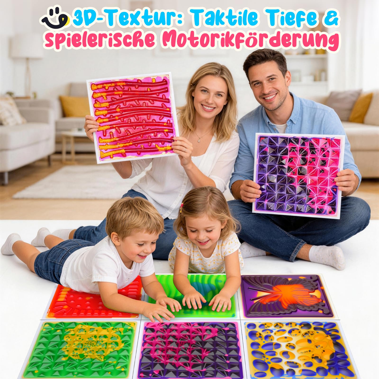 Sensorik Matten Flüssig 9er Set 30x30cm, Umweltfreies PVC, CE/EN71, Sensorische Bodenfliesen Kinder, Sensorik Spielzeug für Autismus, Haus, Kindergarten & Klassenzimmer