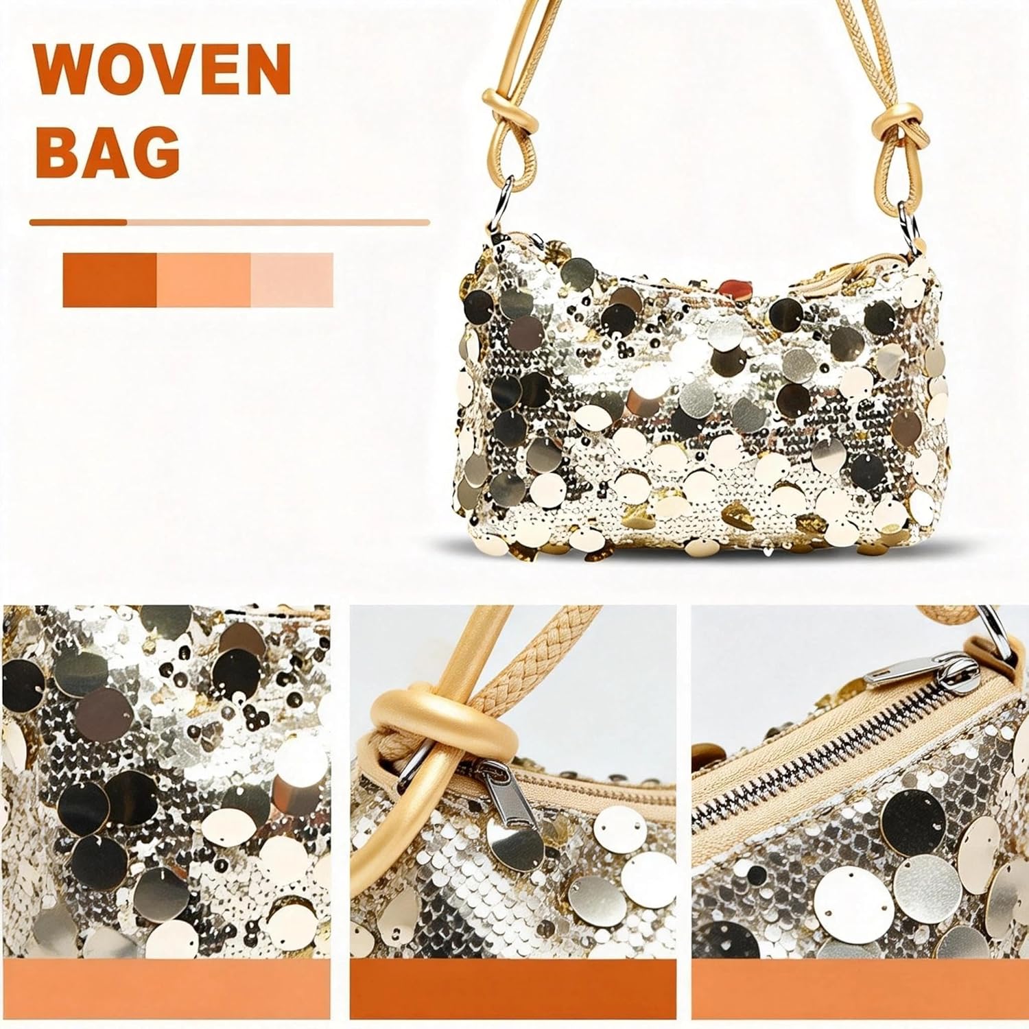 Sequin Clutch Purses for Women, Evening Bag, Underarm Bag, Handbag for Wedding, Prom, Parties, Travel(Gold) - Image 9