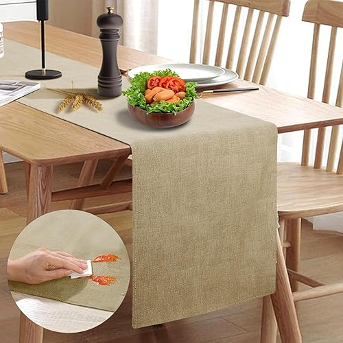 Rinpon Camino de mesa impermeable lavable, camino de mesa grueso de granja, camino de tocador, camino de mesa rústico para cocina, comedor,