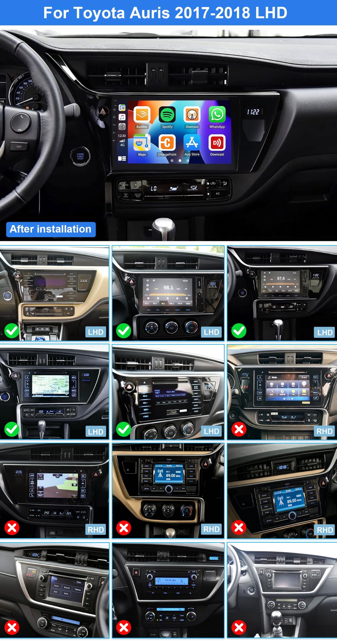 4+64G Android 15 Doppel Din Autoradio für Toyota Auris E180 2013-2018,10 Zoll Touchscreen Autoradio Navi mit Wireless Carplay Android Auto Bluetooth FM/RDS Rückfahrkamera Mirror Link