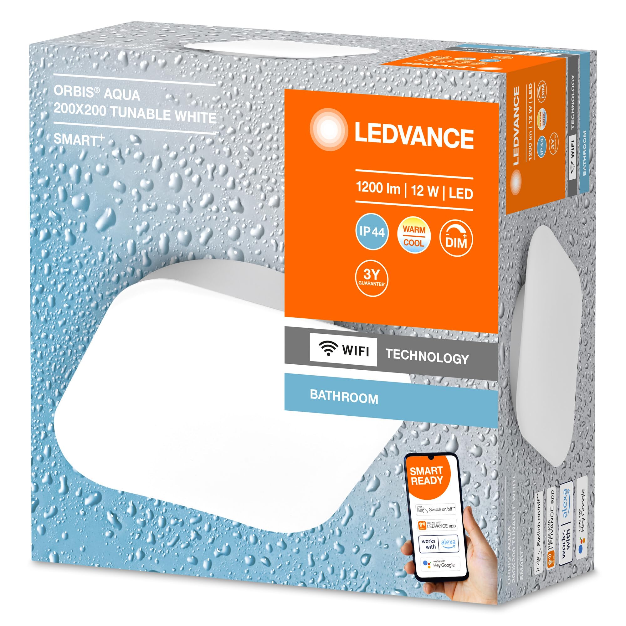 LEDVANCE Oprawa oświetleniowa: BATHROOM DECORATIVE CEILING AND WALL WITH WIFI TECHNOLOGY / 12 W, 220…240 V, kąt rozsyłu światła: 110°, Program Tunable White, 3000…6500 K, materiał: steel, IP44