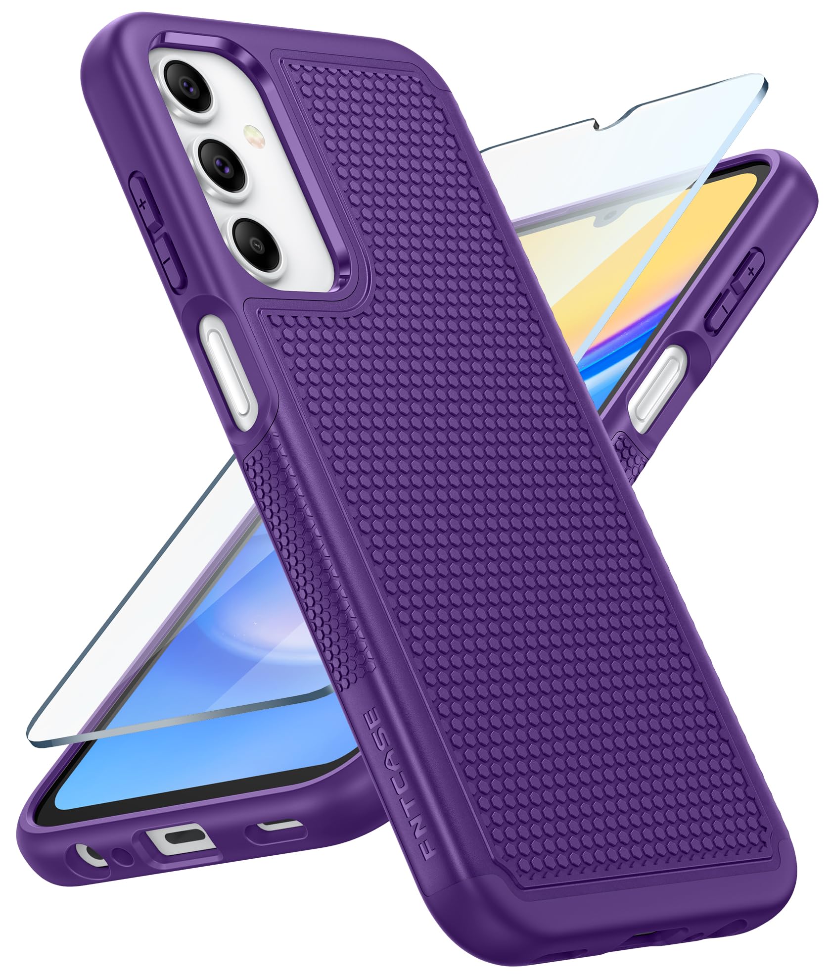 FNTCASE for Galaxy A15-5G Phone Case: Dual Layer Samsung A15 5G Cover | Non Slip Matte Textured Protective Cases With Screen Protector, Military Grade Shockproof Drop Protection, Daily Use, Purple