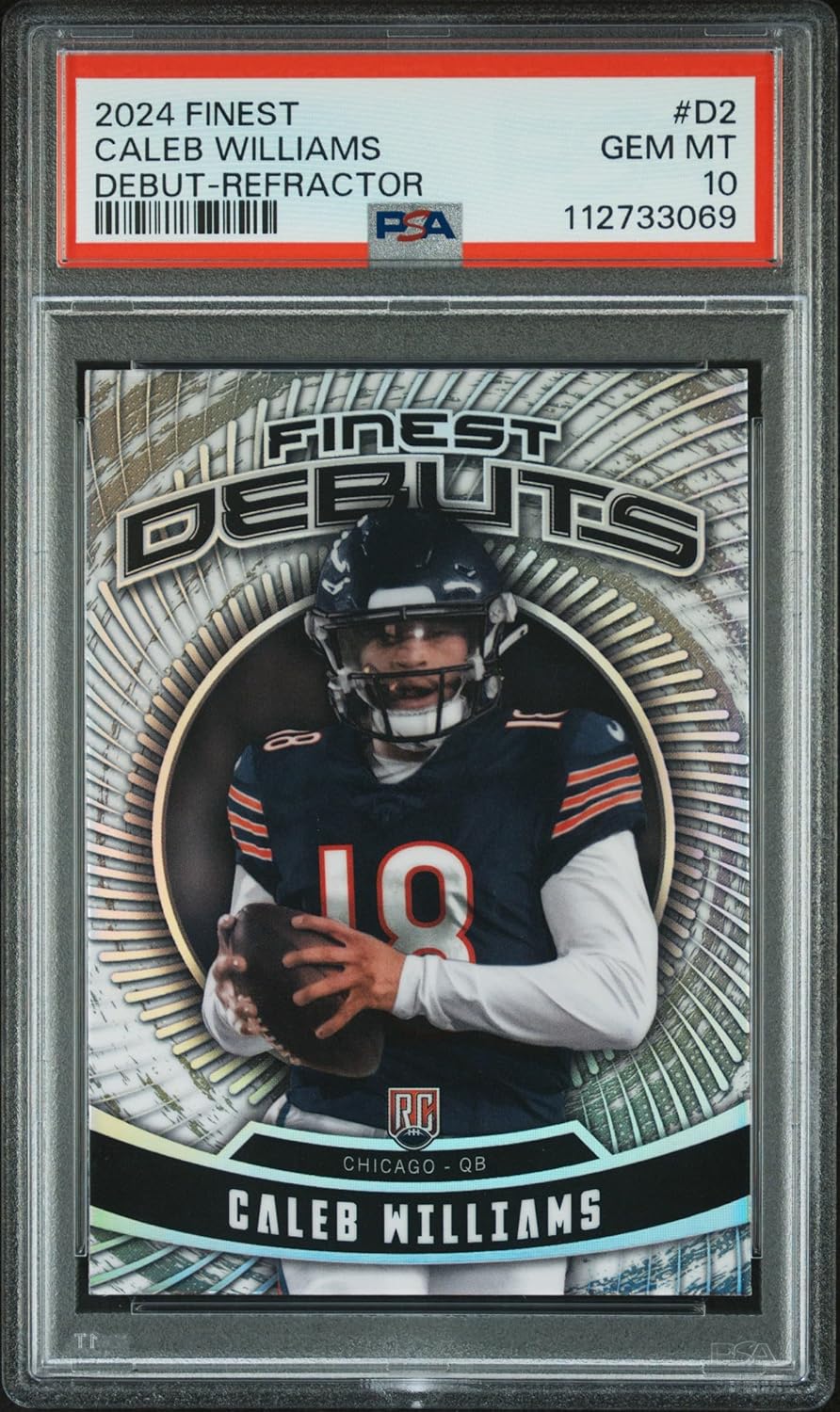 Caleb Williams 2024 Topps Finest Debut Refractor Football Rookie Card #D2 Graded PSA 10 Cert #112733069