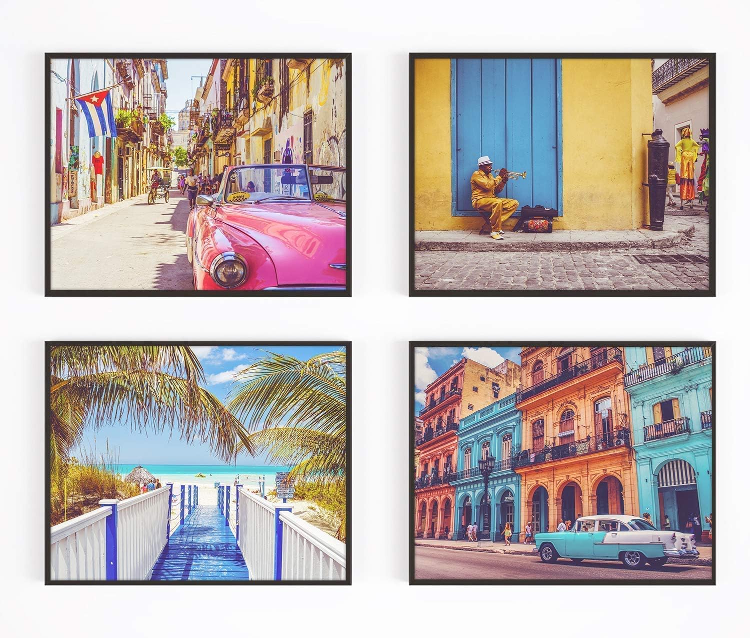 Vintage Vibrant Cuba Photography Photographic Prints, Set of 4, Unframed, Antique Cars, Musician, Beach Coastal Art Decor Poster Sign, 8x10 Inches - Image 2