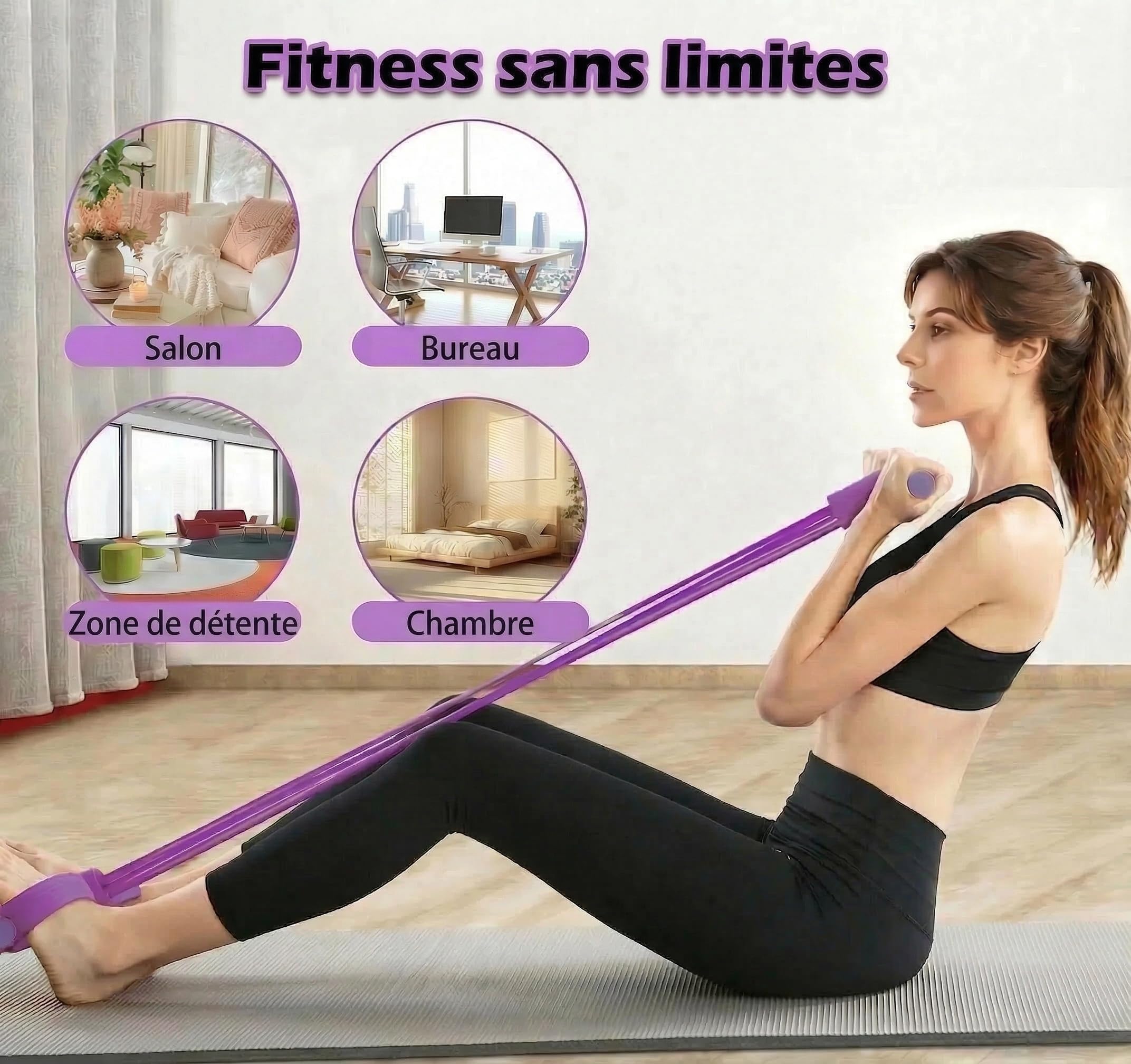 Corde de Tension Multifonctionnelle Élastique Fitness avec Pédales et Poignées - Bande de Résistance Musculation, 6 Tubes pour Abdominaux, Yoga et Entraînement à Domicile