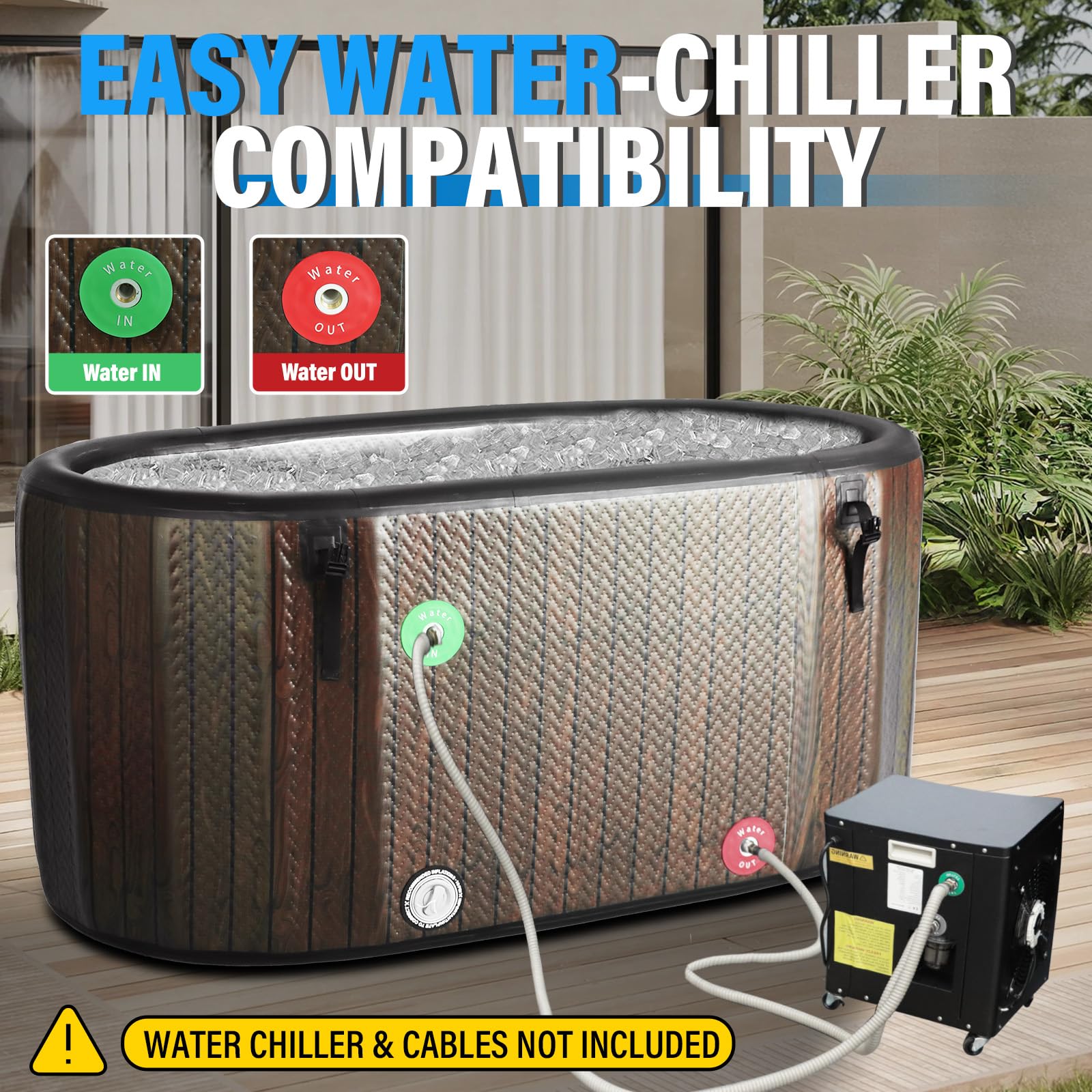 AKSPORT Bañera de hielo hinchable XXL (150 x 80 x 75 cm, 507 L) – Bañera profesional para terapia de frío con conexión para dispositivo de refrigeración, para interior y exterior
