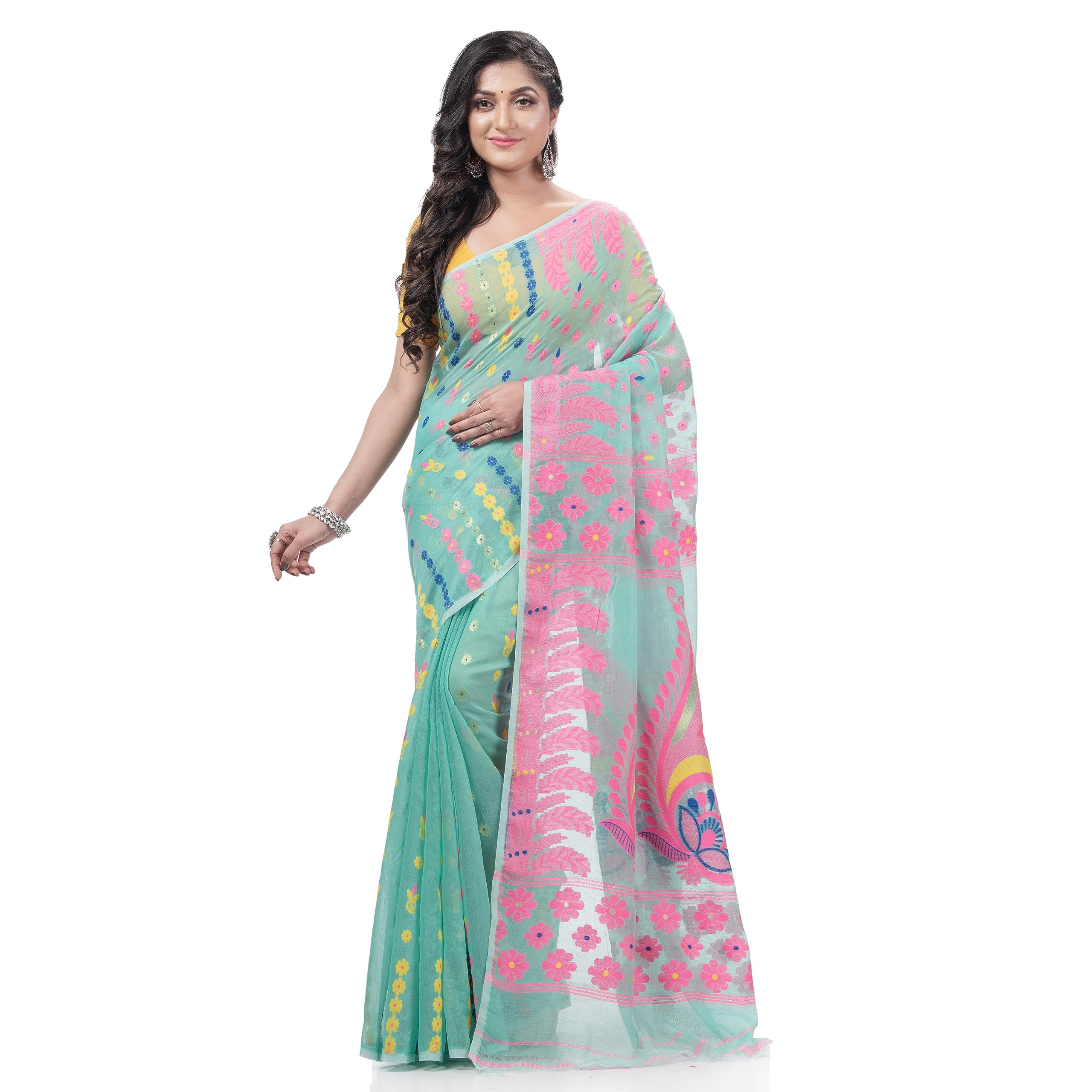 Women`s Handloom Pure Cotton Silk Soft Dhakai Jamdani silk Lajjabati saree for wedding, Function Tissue kanjivaram Saree Party, wear Fancy Jamdani New, collection saree for Women-image-11