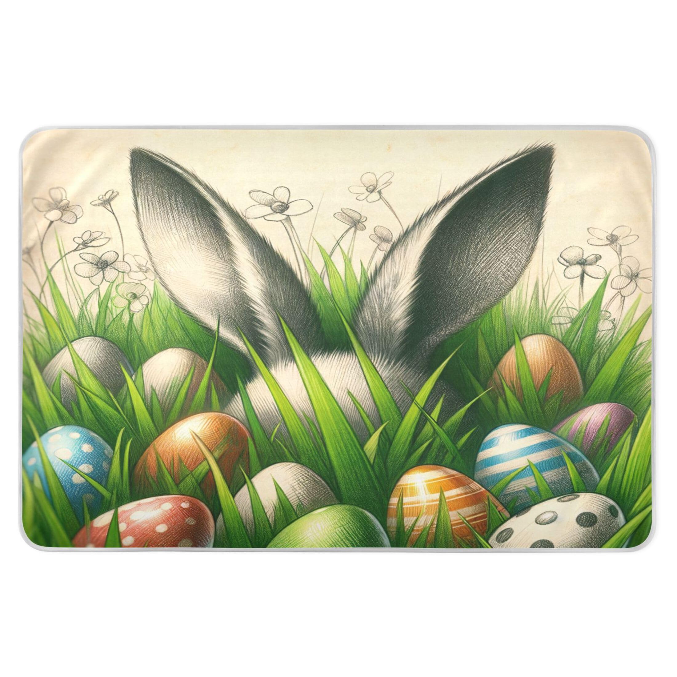 Takiito Bunny Ears Eggs Bed Pad Reusable Bed Underpad Washable Waterproof Leak-Proof Quick Dry Incontinence Pee Pad for Toddlers Kids Adults Pets 34x52 in