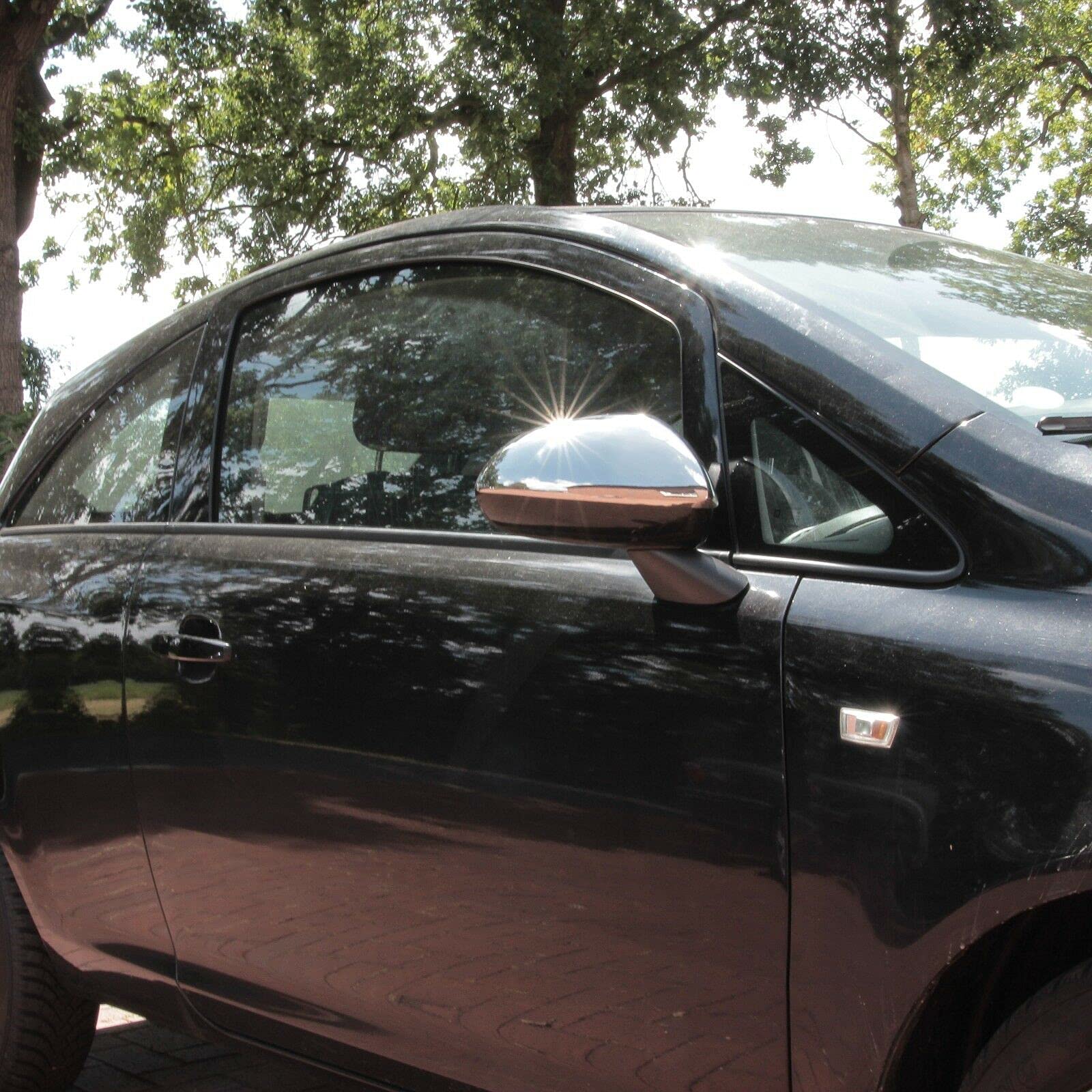 RECAMBO | Cubierta de espejo retrovisor | Compatible con Corsa D | Corsa E | 2006-2019 | Acero Inoxidable Cromado | KIT embellecedor para espejos retrovisores de coches