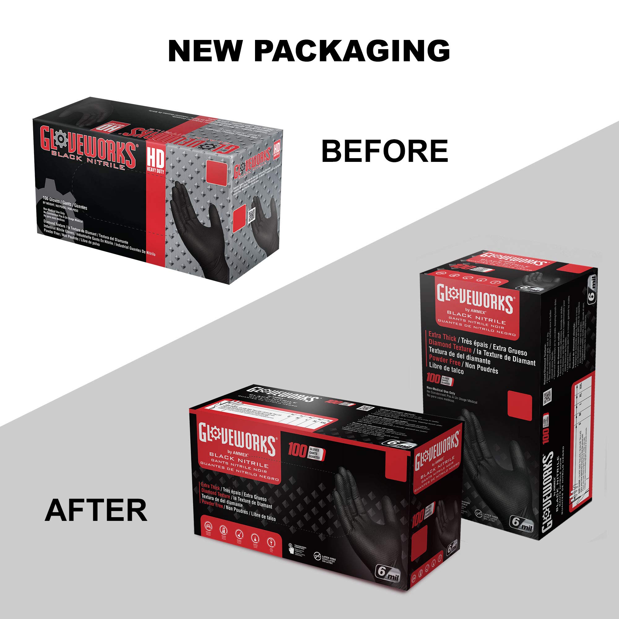 GLOVEWORKS HD Black Nitrile Industrial Gloves, 6 Mil, Raised Diamond