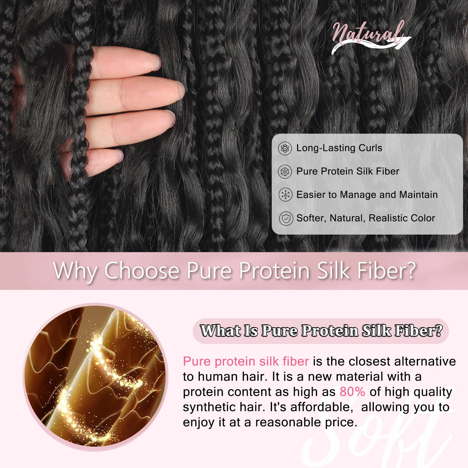 Enbeautiful Boho Box Braids Crochet Hair 18 Inch Pure Protein Fiber Goddess Box Braids Close to Human Hair 8 Packs Pre-Looped Bohemian Braiding with Curly Hair Extensions for Women(18 Inch,1B)