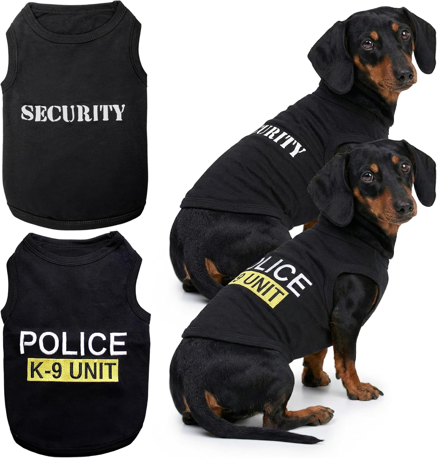 Parisian Pet 2 Pack Dog Shirts – 100% Cotton Shirts for Large Dogs – Black Sleeveless Police and Security Dog Clothes – Breathable and Lightweight Pet Apparel - Stretchy Summer T Shirts for Dogs