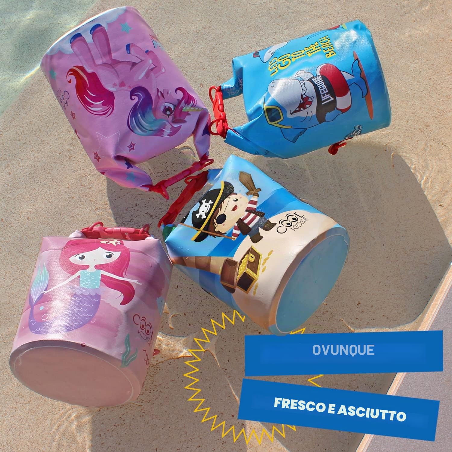 Sacca Impermeabile Mare da Bambina con Sirena Unicorno - Borsa Mare Spiaggia Rosa e Fucsia da Bimba - Zaino Kayak Nuoto Barca Snorkeling - Dry Bag Regolabile per Bambine - 25x18x18 cm