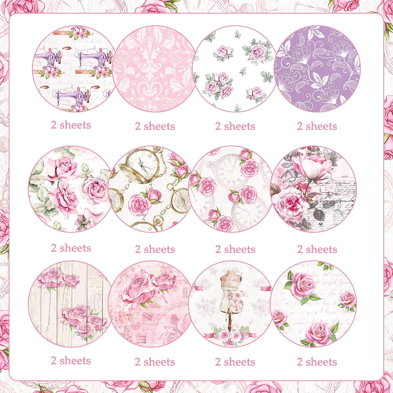 24 Sheets Pink Rose Scrapbook Paper, 12 x 12 Inch Double-Sided Floral Paper image 2
