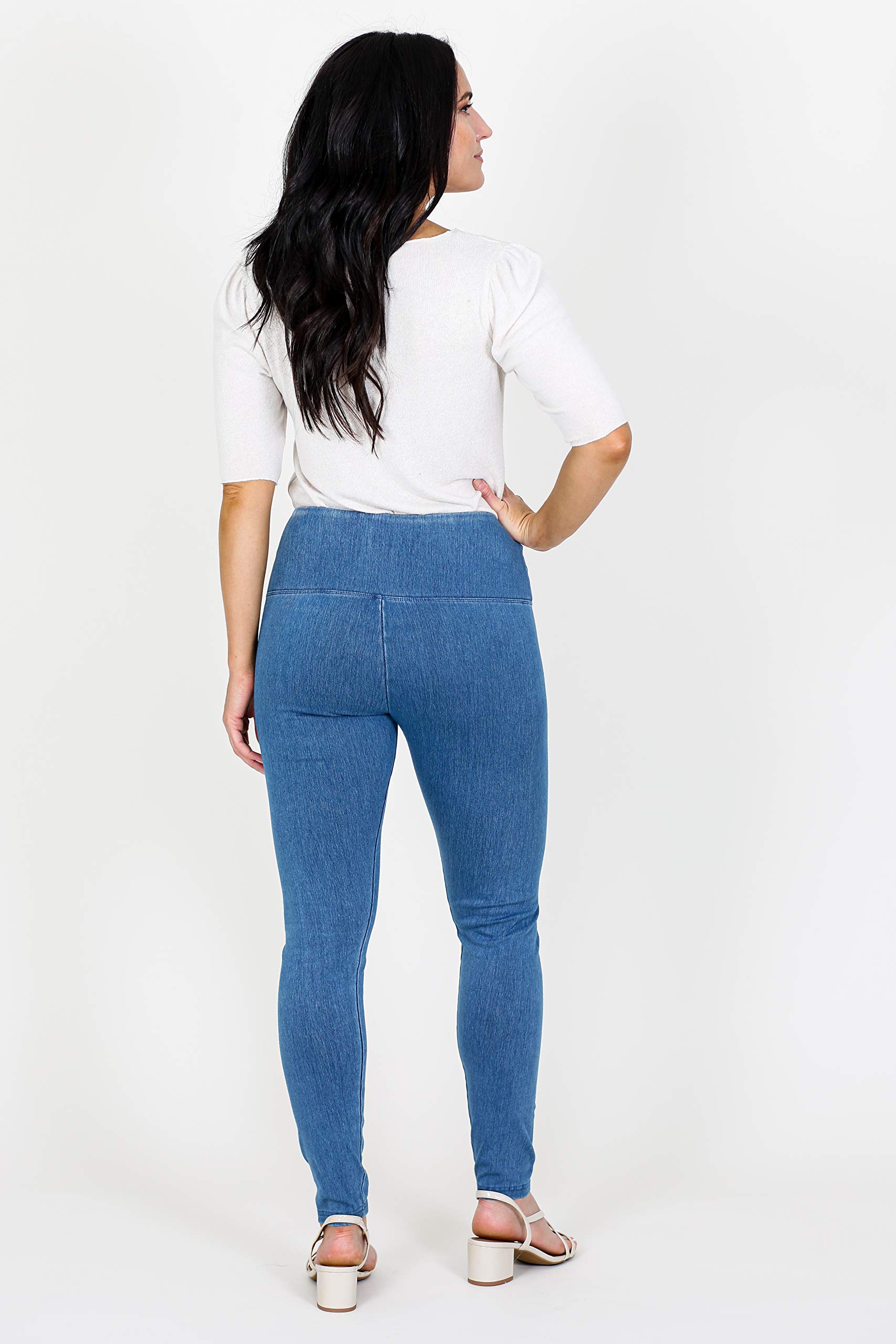 Intro Tummy Control Cintura Alta Pull On Algodón Spandex Legging - Azul - Small